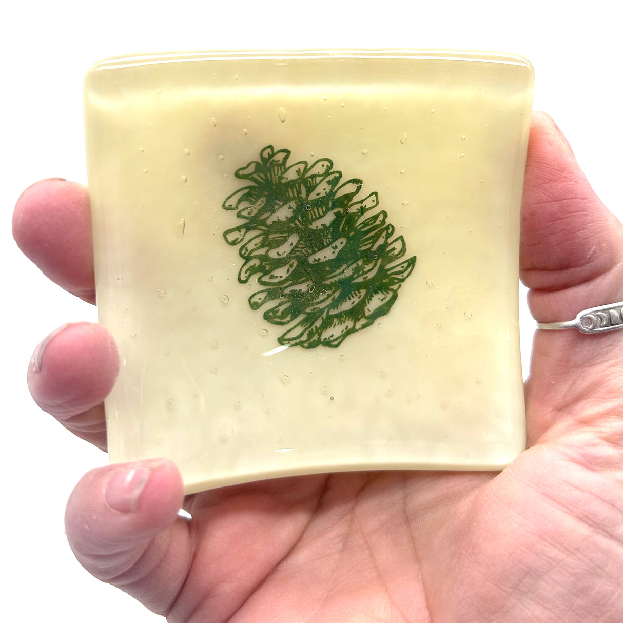 Pine Cone Handmade 2.75" Fused Glass Small Dish