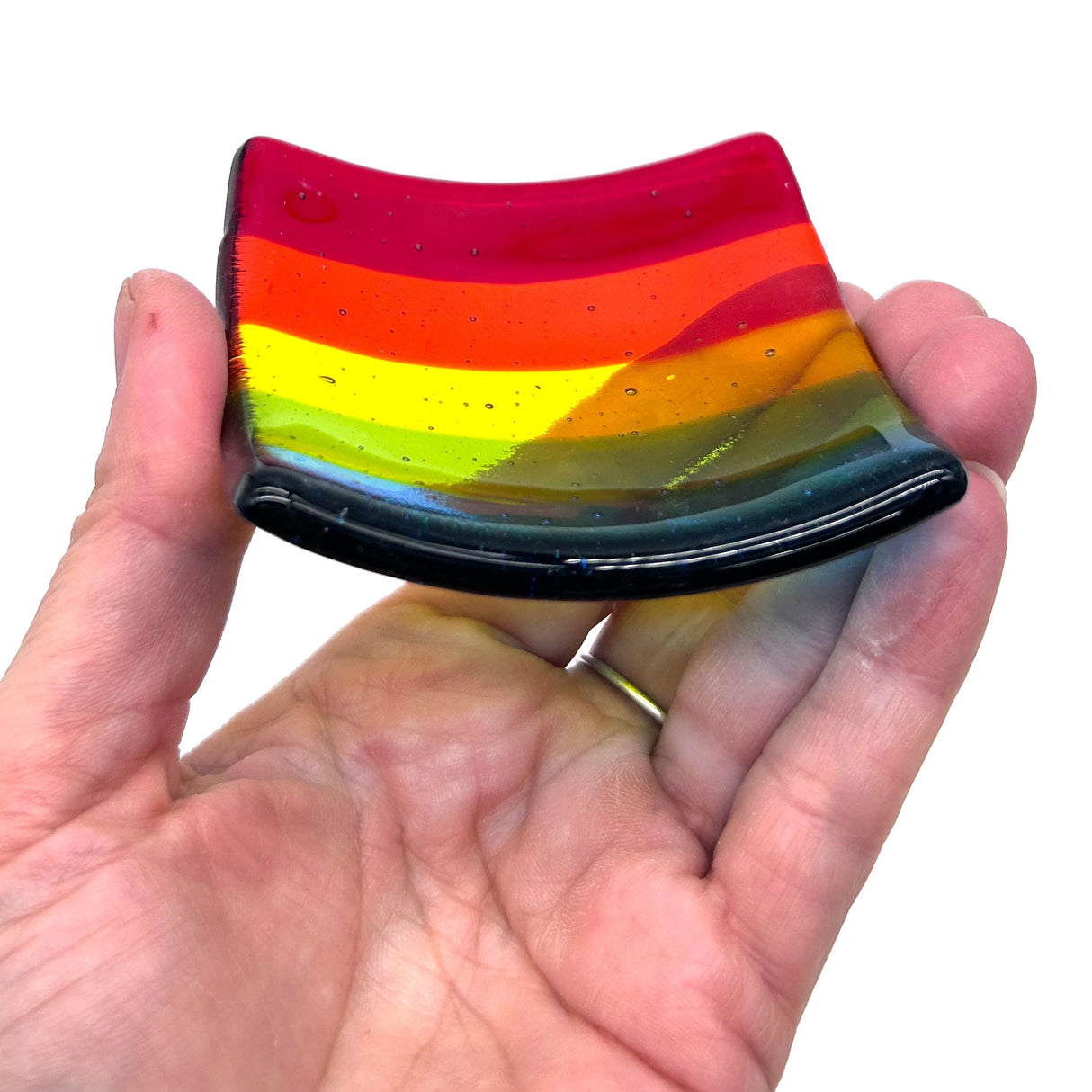 Rainbow Handmade 2.75" Fused Glass Small Dish