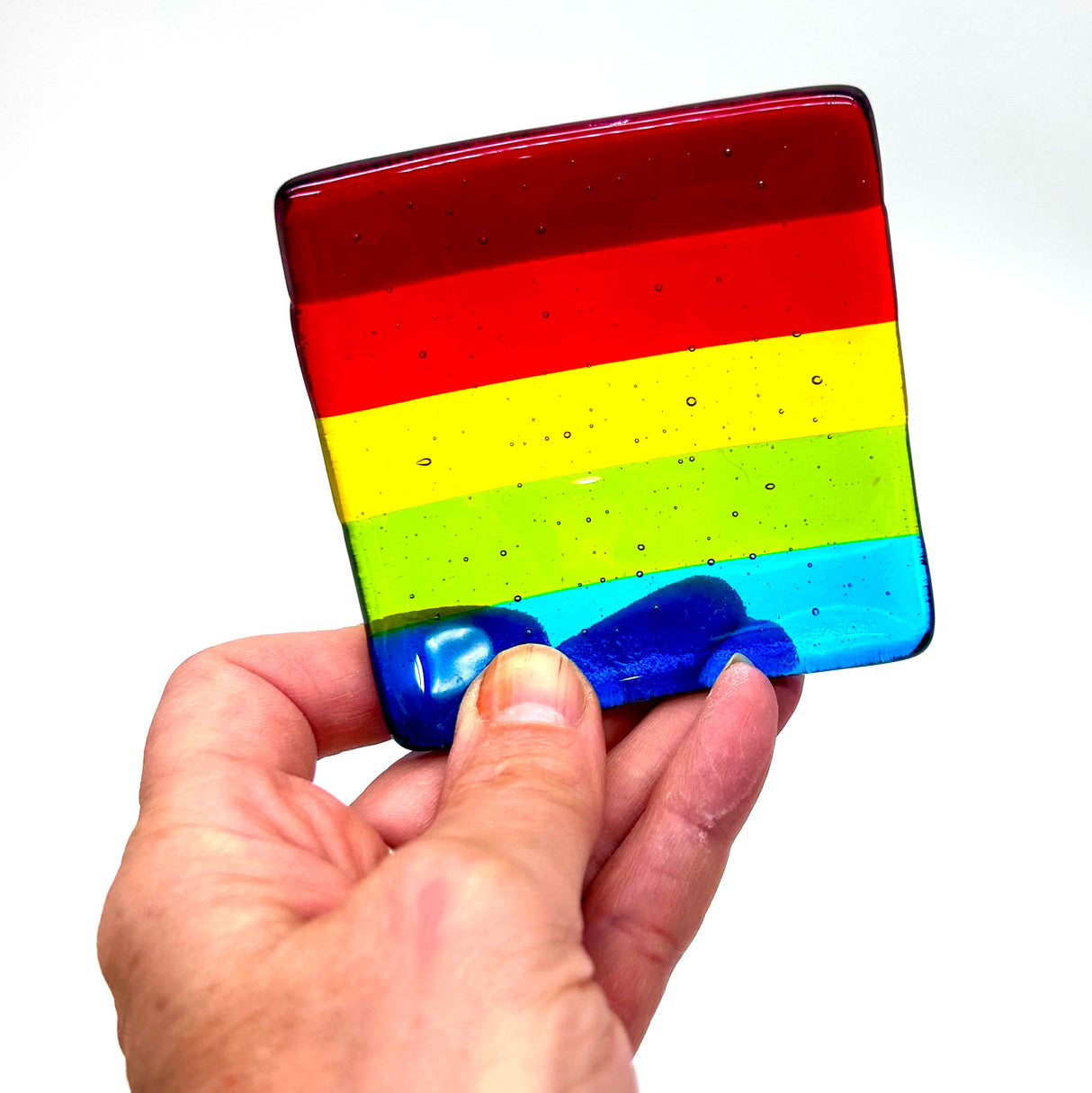 Rainbow Handmade 2.75" Fused Glass Small Dish