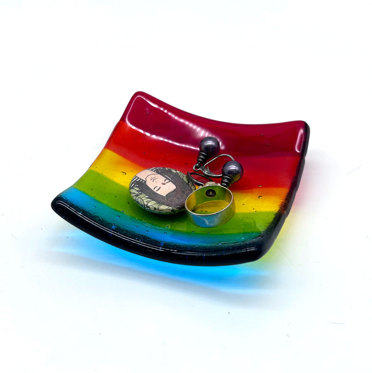 Rainbow Handmade 2.75" Fused Glass Small Dish