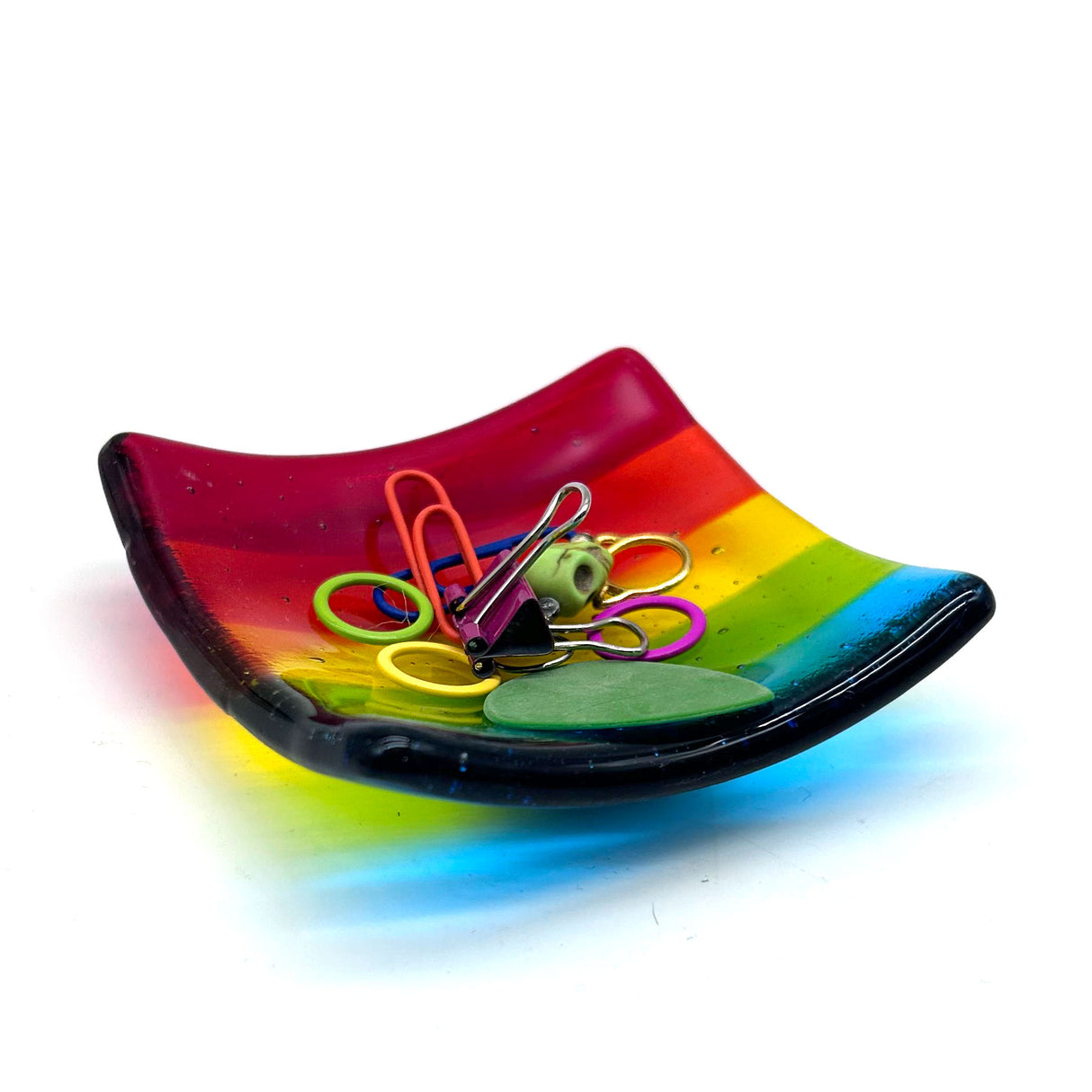 Rainbow Handmade 2.75" Fused Glass Small Dish