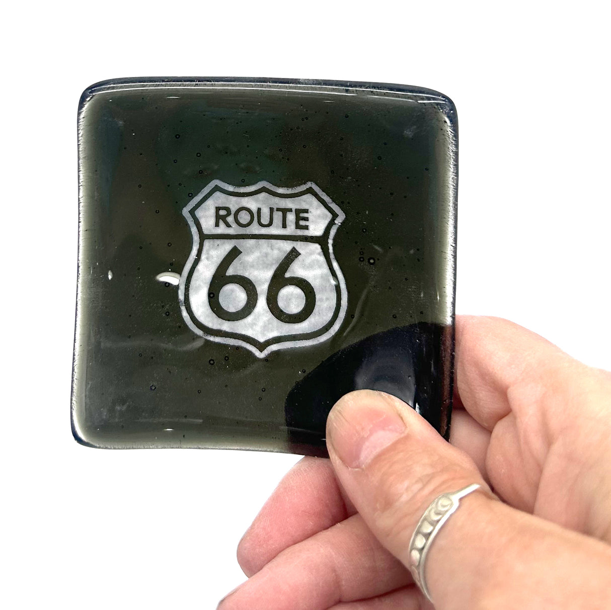 Route 66 Handmade 2.75" Fused Glass Small Dish