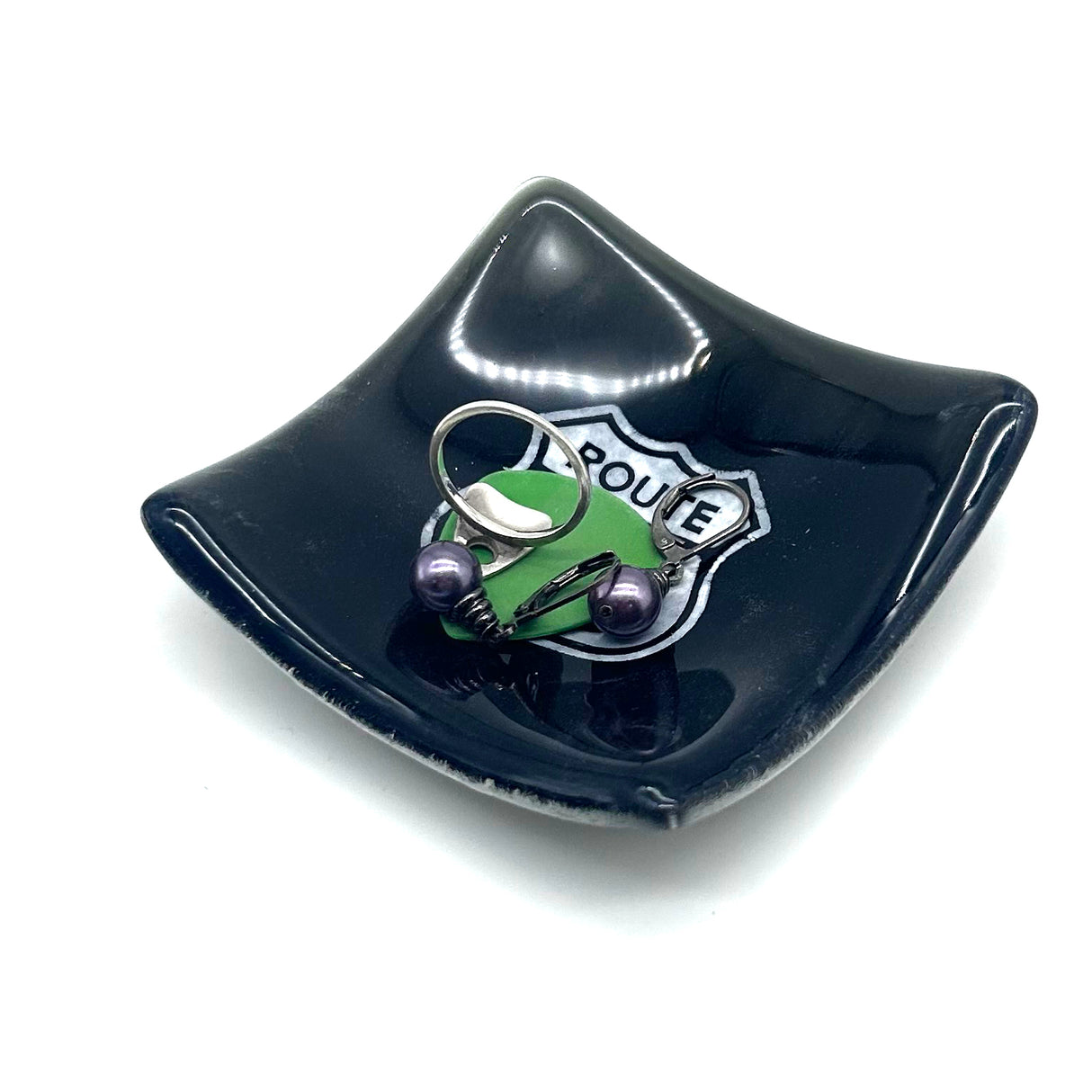 Route 66 Handmade 2.75" Fused Glass Small Dish