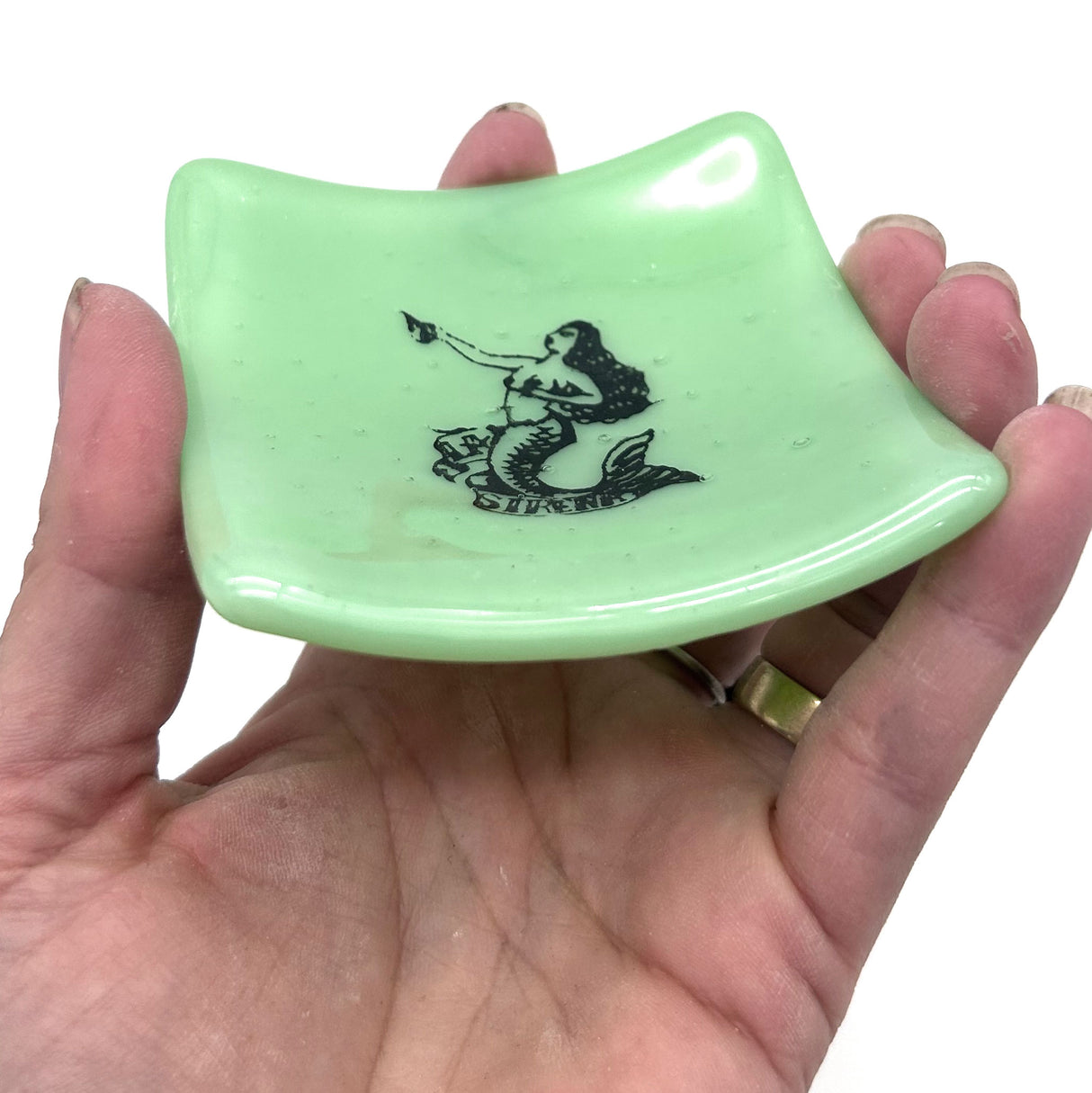 Sirena Loteria Mermaid Handmade 2.75" Fused Glass Small Dish
