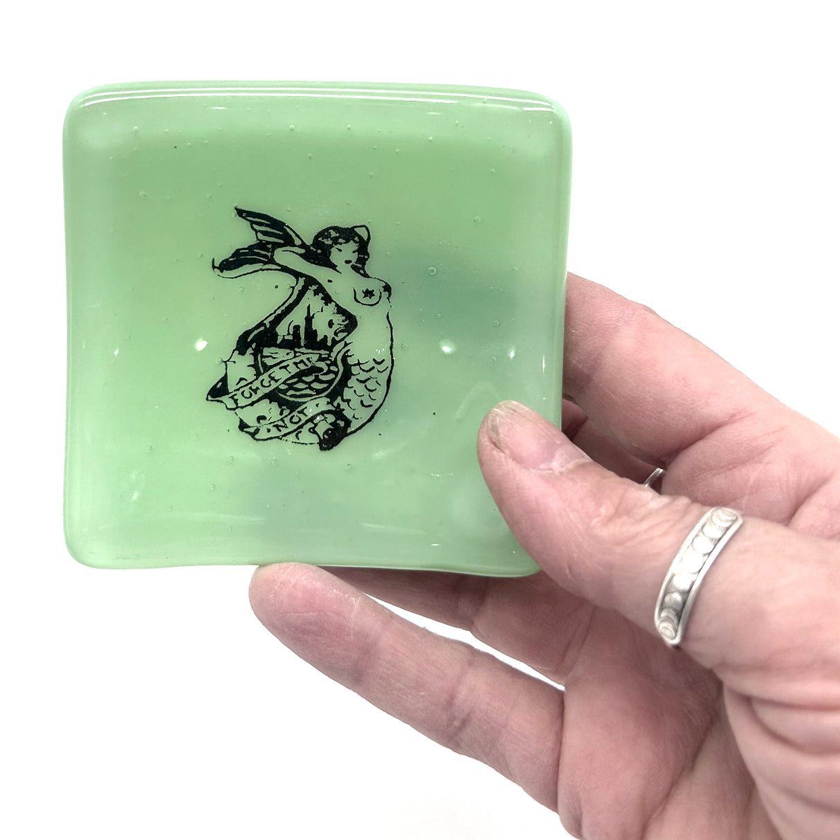 Mermaid Tattoo Mermaid Handmade 2.75" Fused Glass Small Dish
