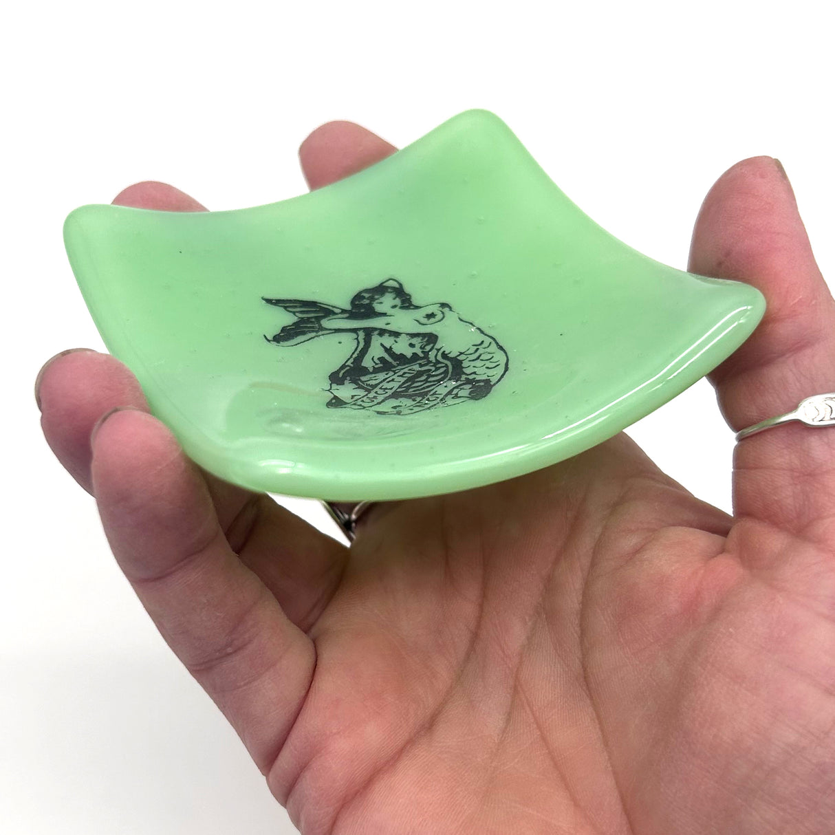 Mermaid Tattoo Mermaid Handmade 2.75" Fused Glass Small Dish