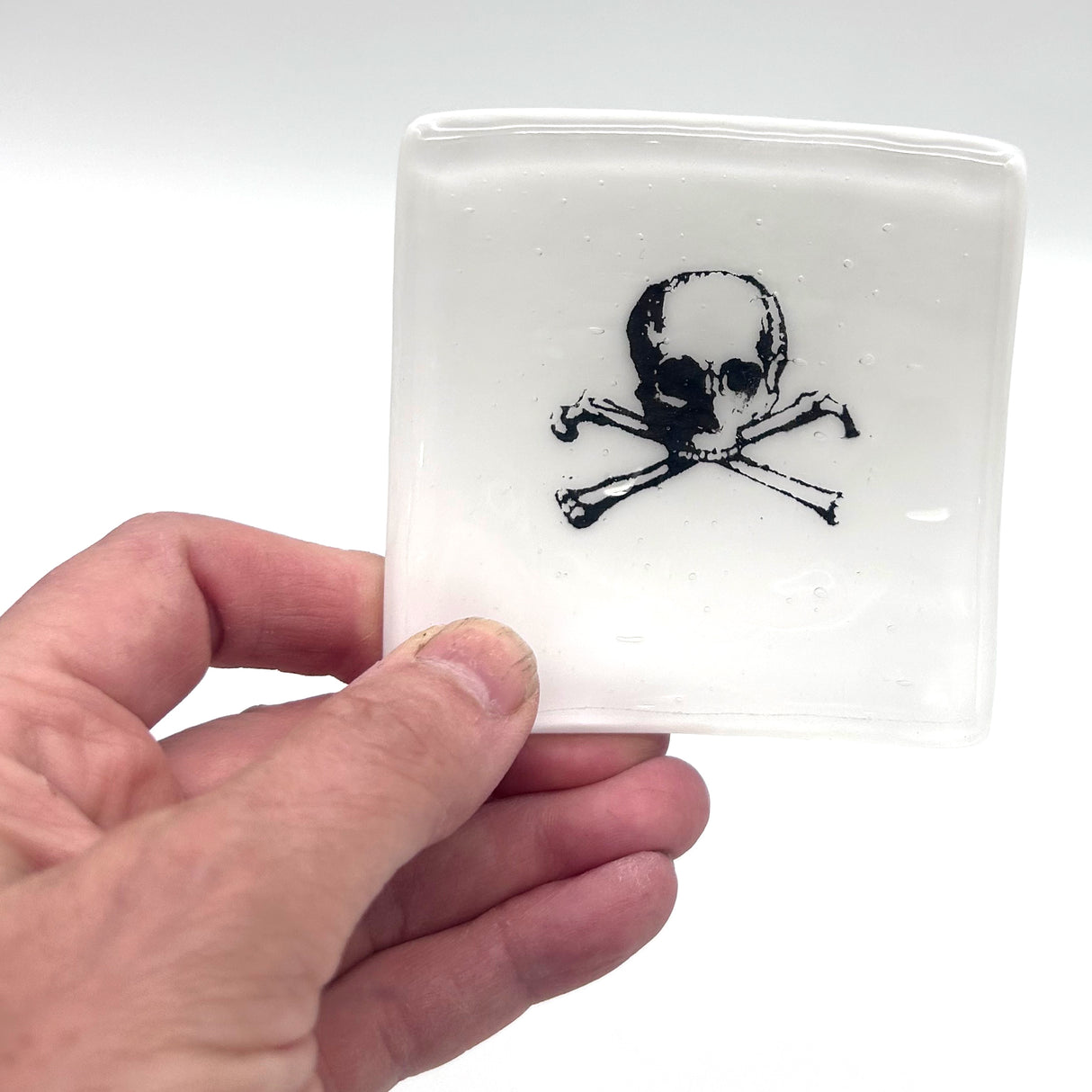 Skull and Crossbones Handmade 2.75" Fused Glass Small Dish