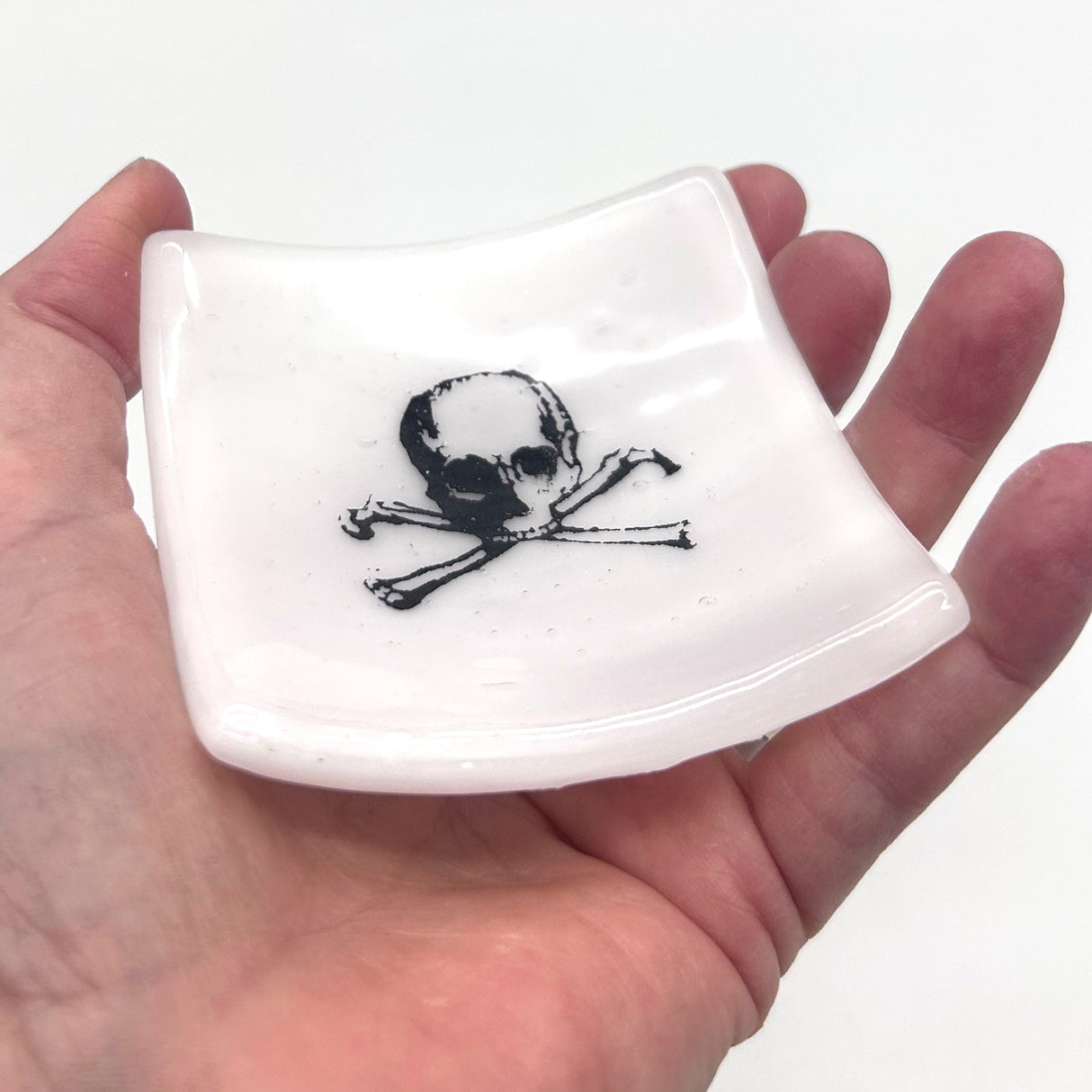 Skull and Crossbones Handmade 2.75" Fused Glass Small Dish