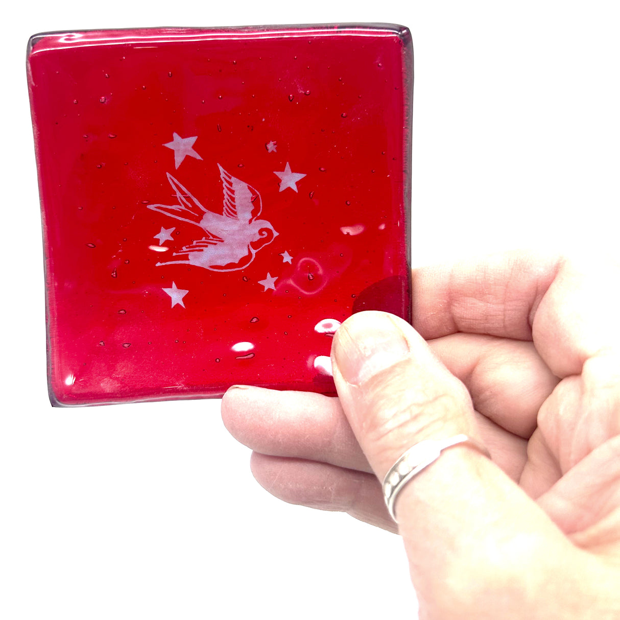 Swallow Tattoo Handmade 2.75" Fused Glass Small Dish