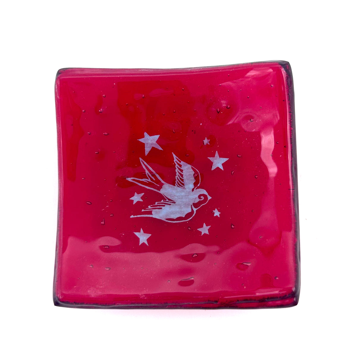 Swallow Tattoo Handmade 2.75" Fused Glass Small Dish