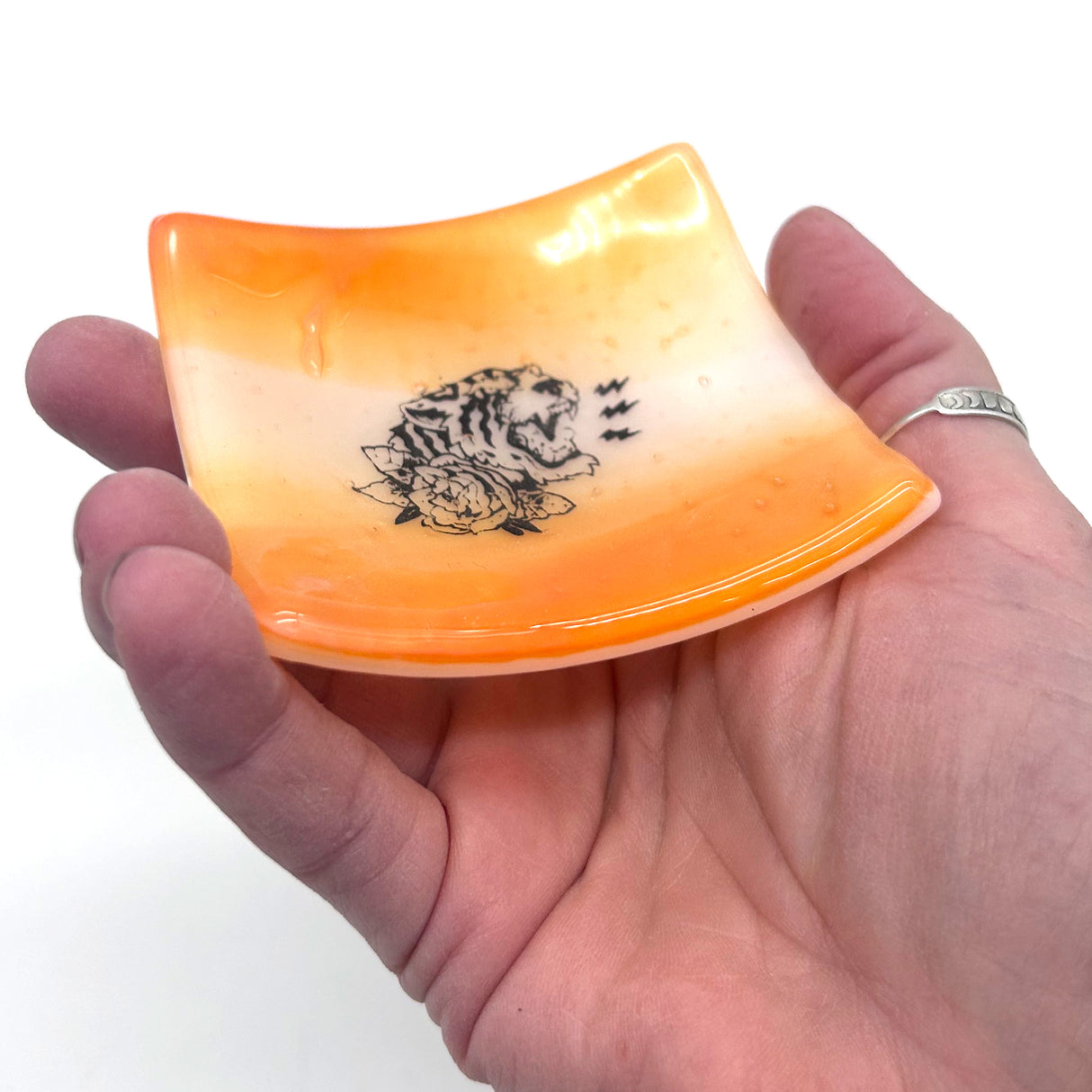 Tiger Tattoo Handmade 2.75" Fused Glass Small Dish