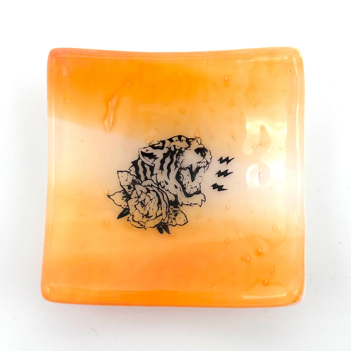 Tiger Tattoo Handmade 2.75" Fused Glass Small Dish