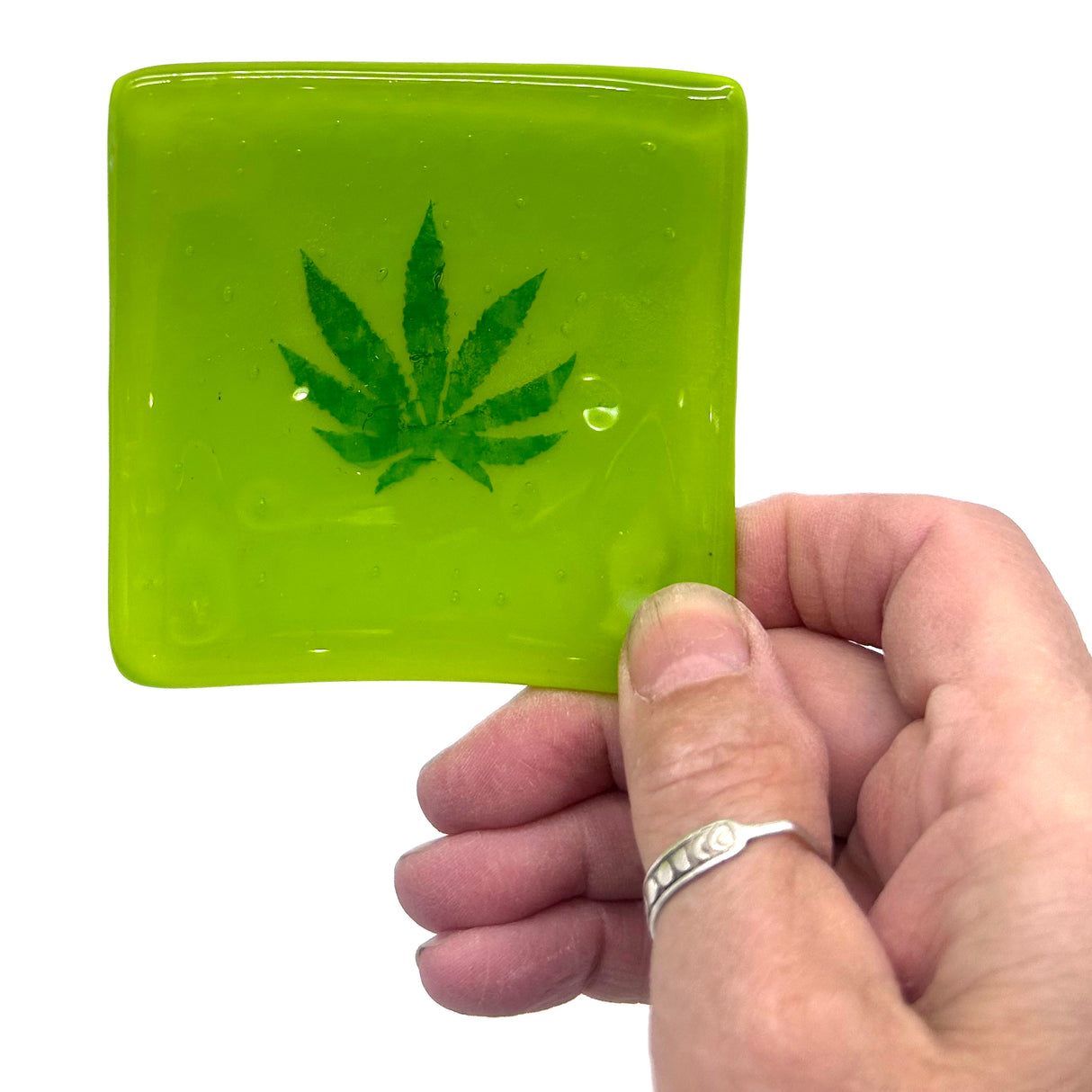 Pot Leaf Handmade 2.75" Fused Glass Small Dish