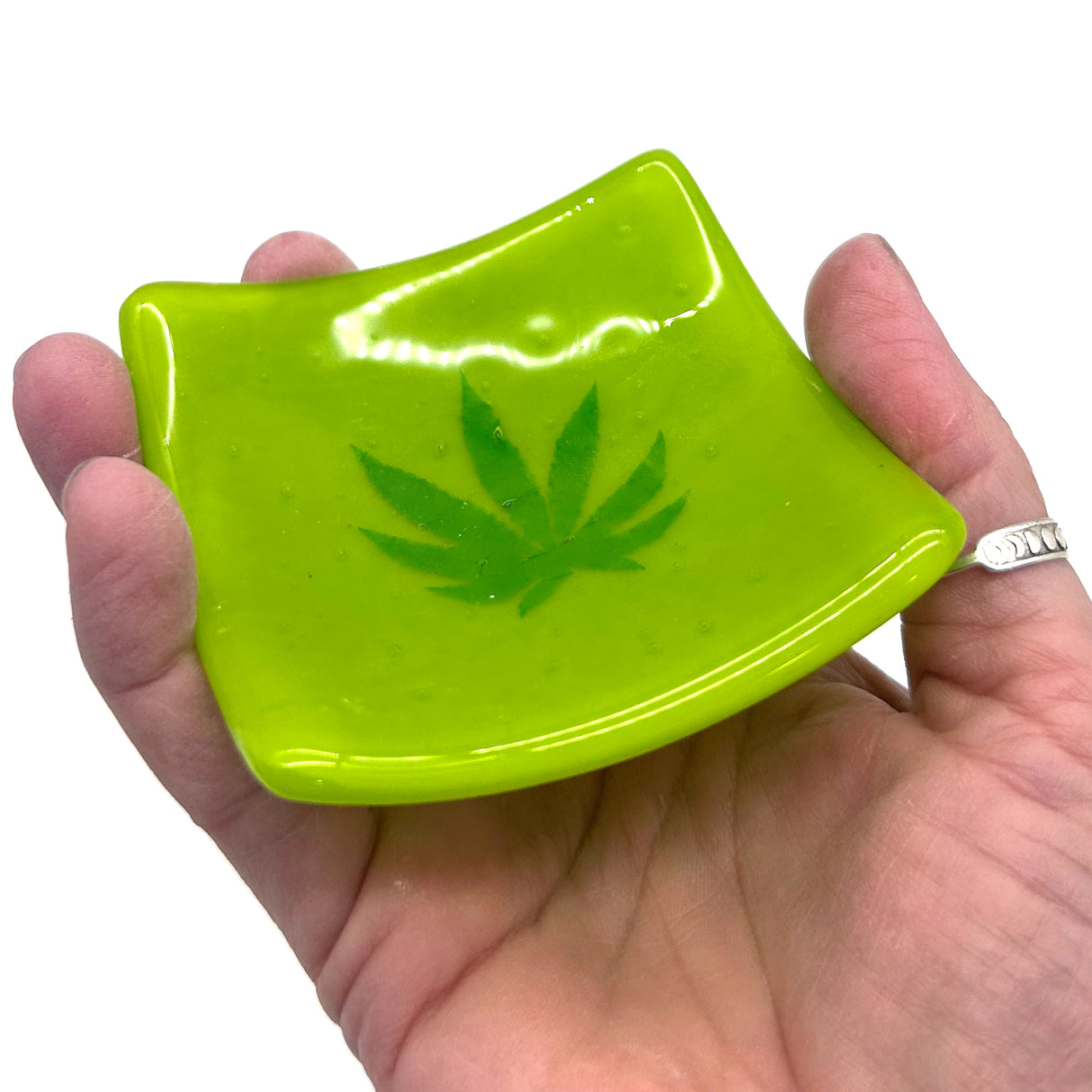 Pot Leaf Handmade 2.75" Fused Glass Small Dish