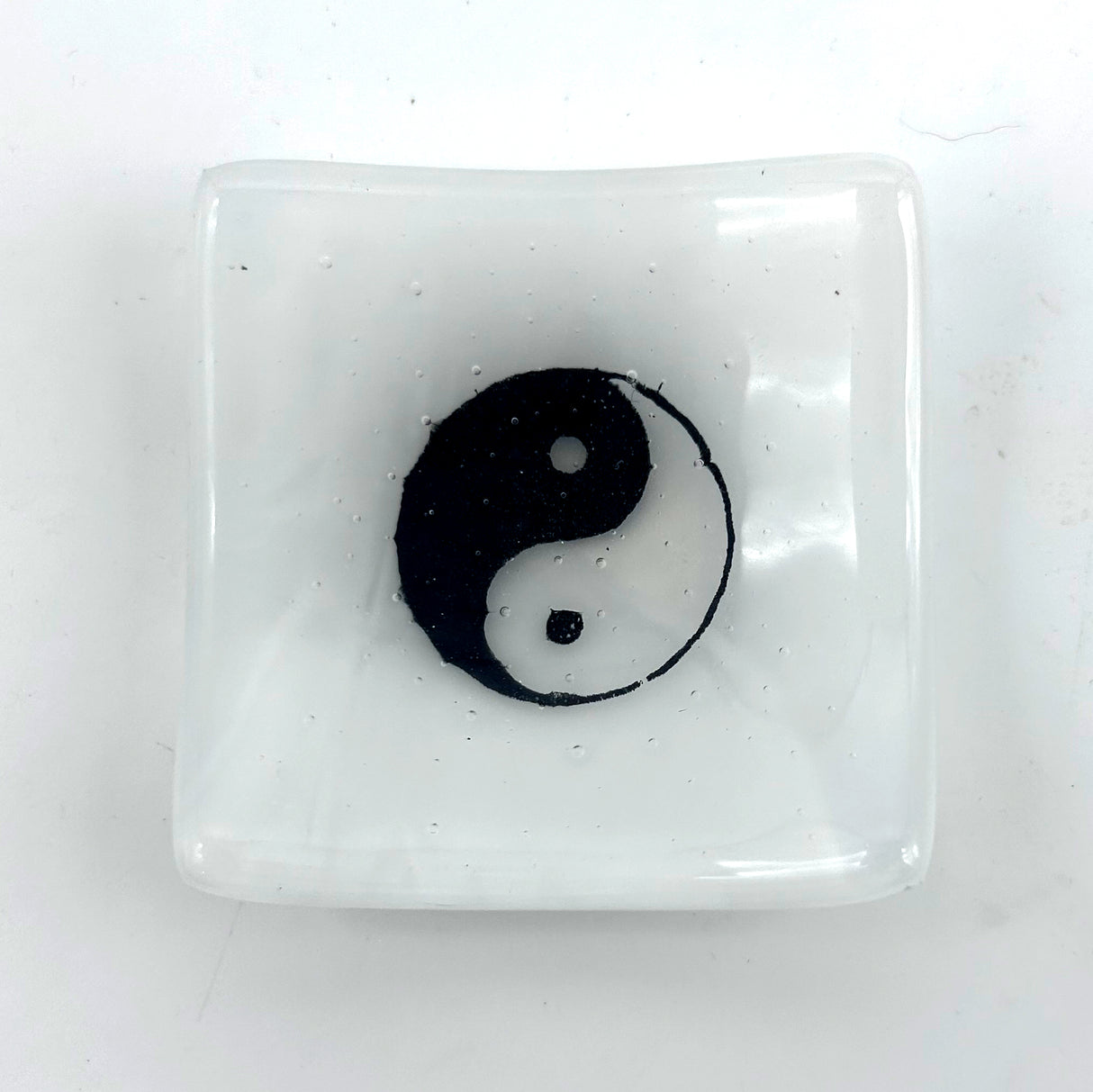 Yin Yang Handmade 2.75" Fused Glass Small Dish