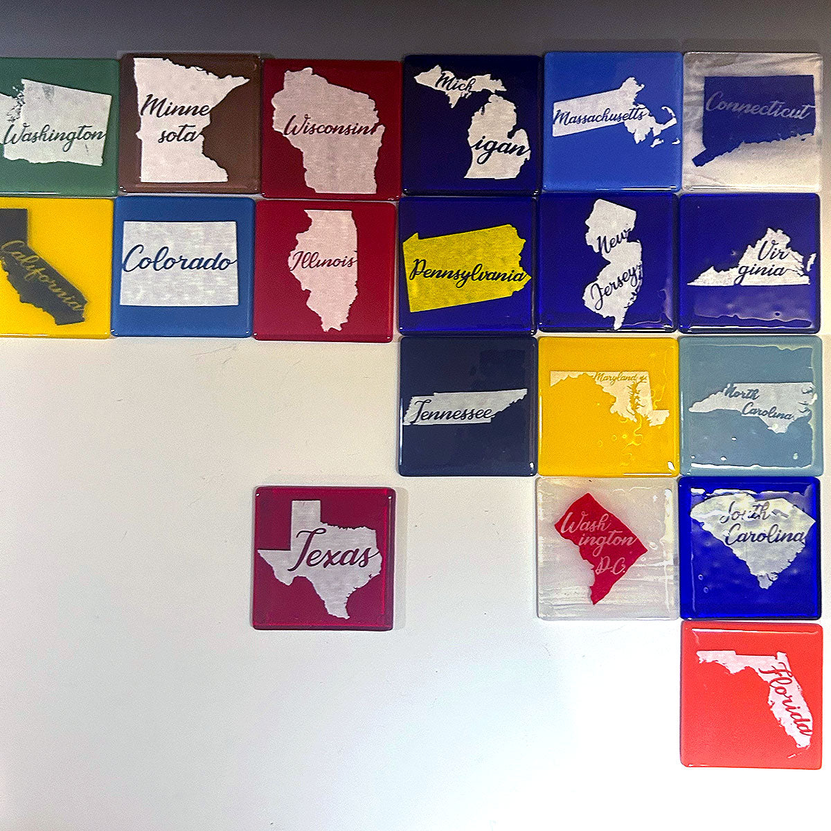 US States Fused Glass 4" Single Coaster - Rainbow Pride or Single Color Background - made to order