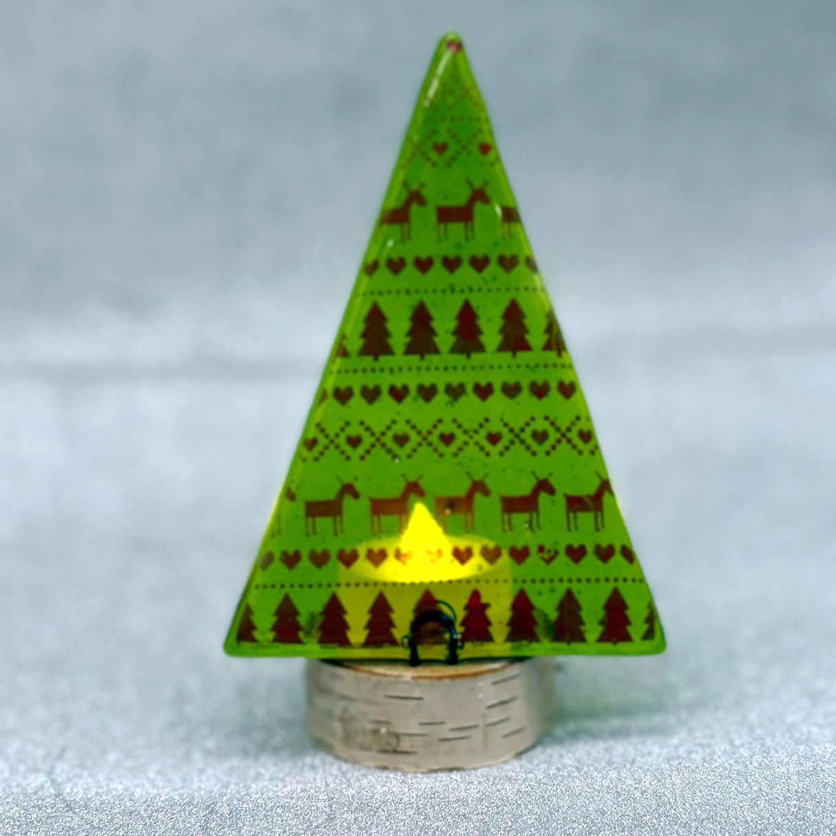 Christmas Tree Fused Glass Candle Stand - Ugly Reindeer Sweater