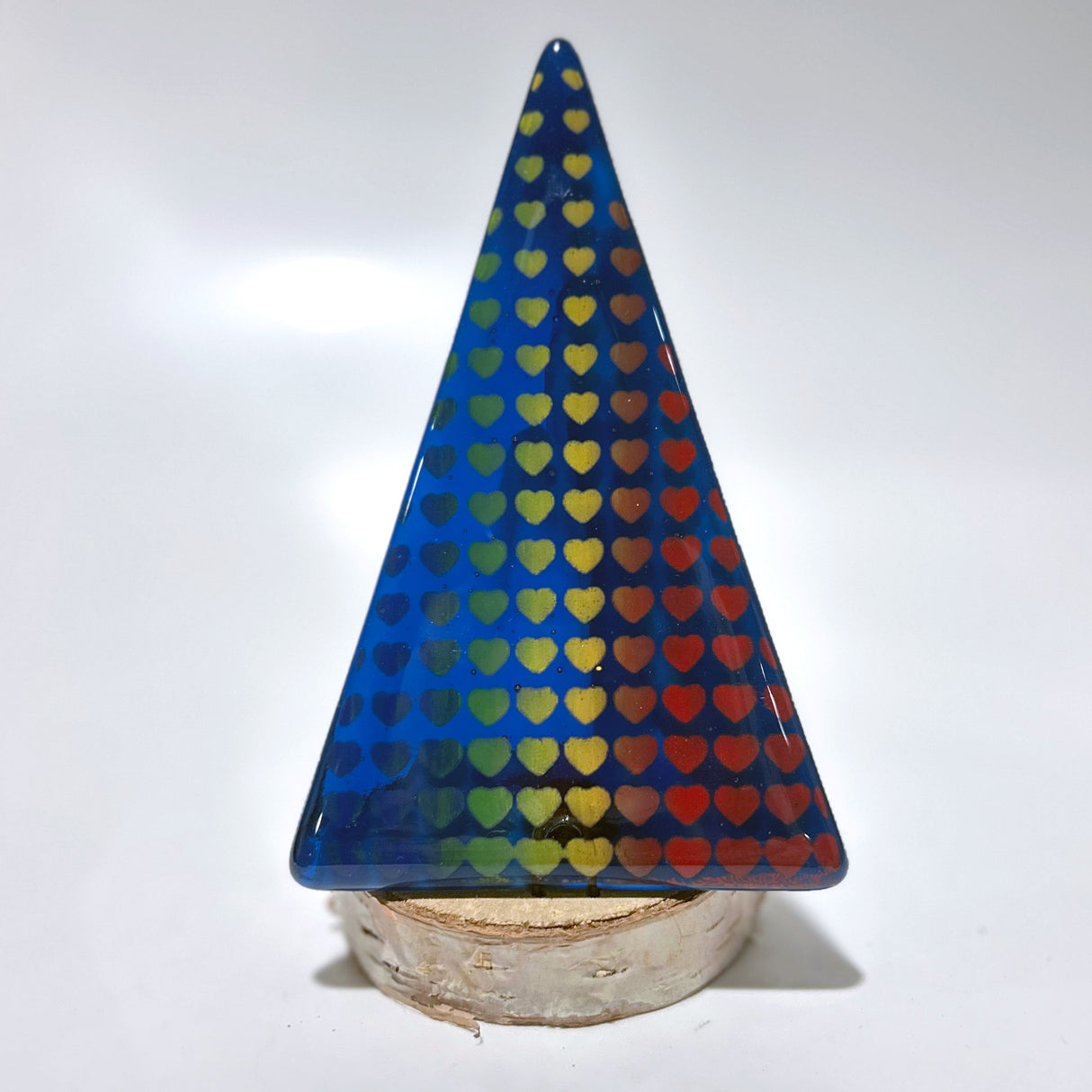Christmas Tree Fused Glass Candle Stand - Rainbow Hearts