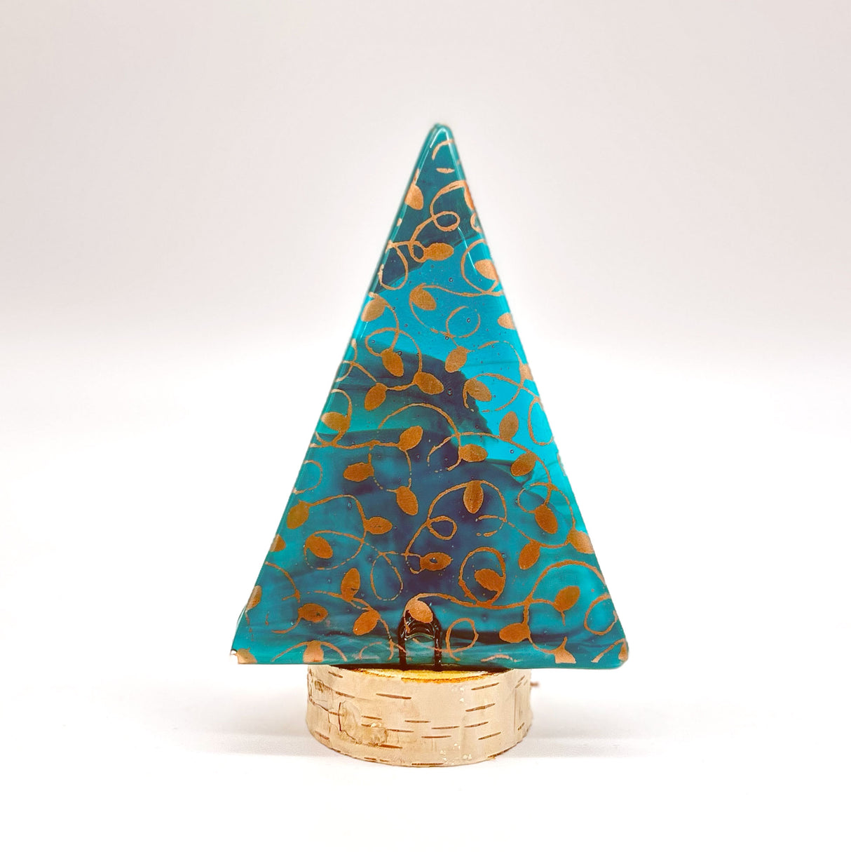 Christmas Tree Fused Glass Candle Stand - Vintage Holiday Lights