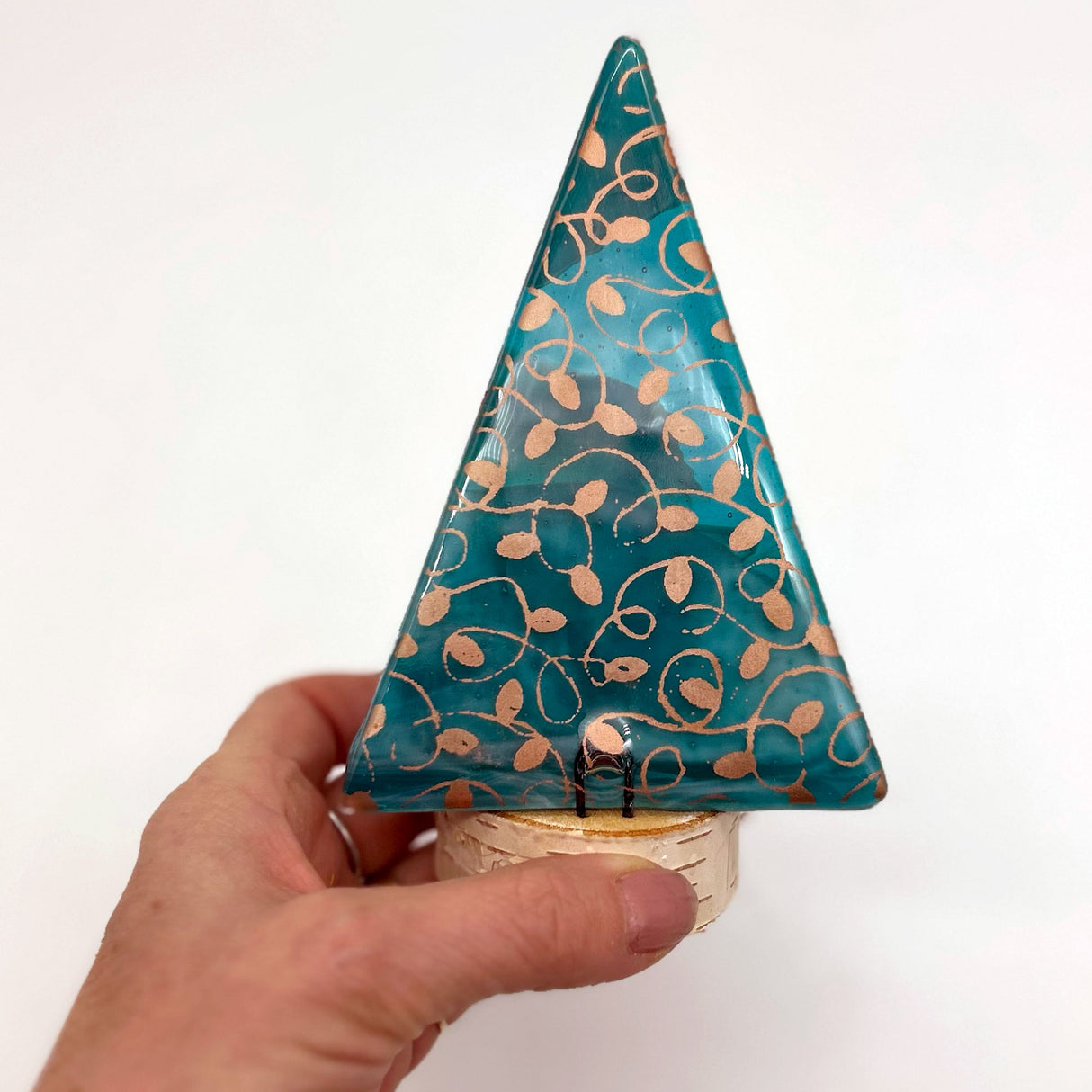 Christmas Tree Fused Glass Candle Stand - Vintage Holiday Lights