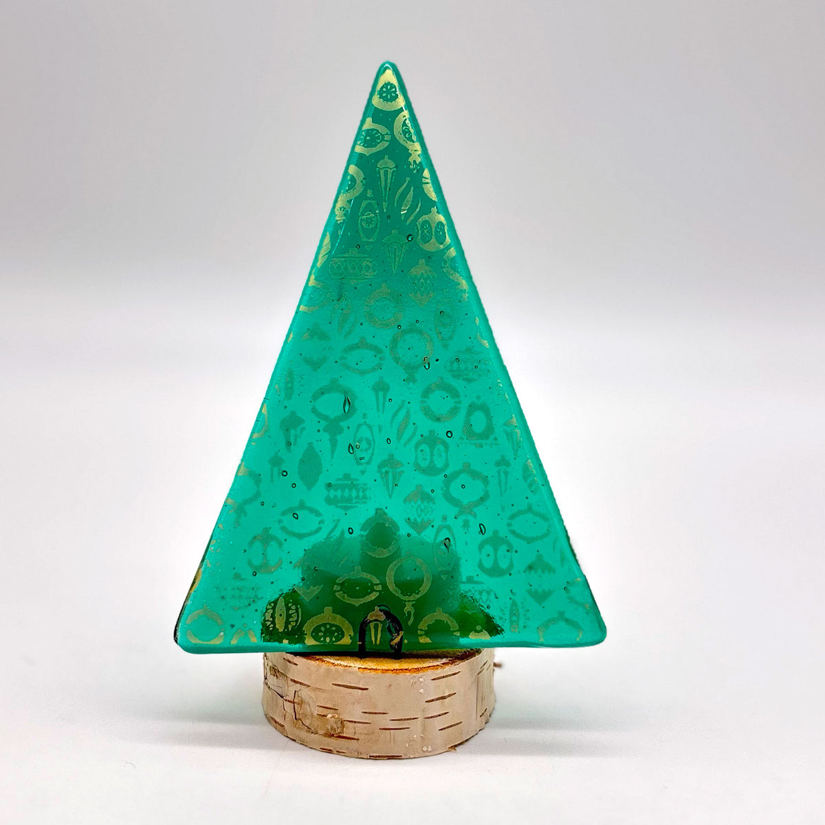 Christmas Tree Fused Glass Candle Stand - Vintage Ornaments