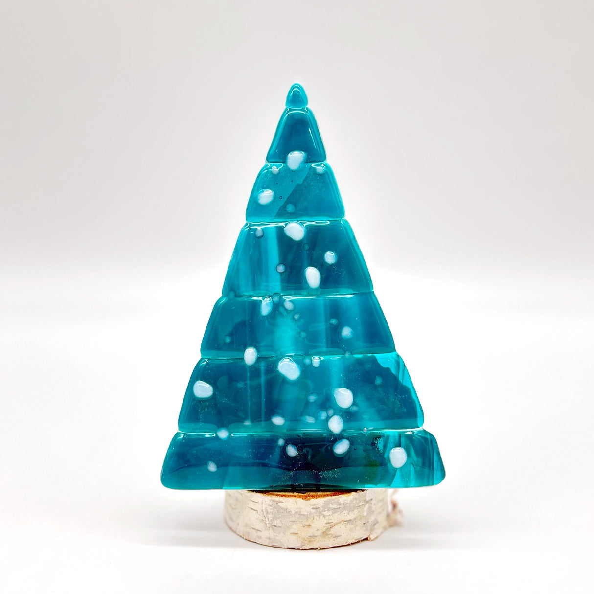 Christmas Tree Fused Glass Candle Stand - Peacock Snowflakes