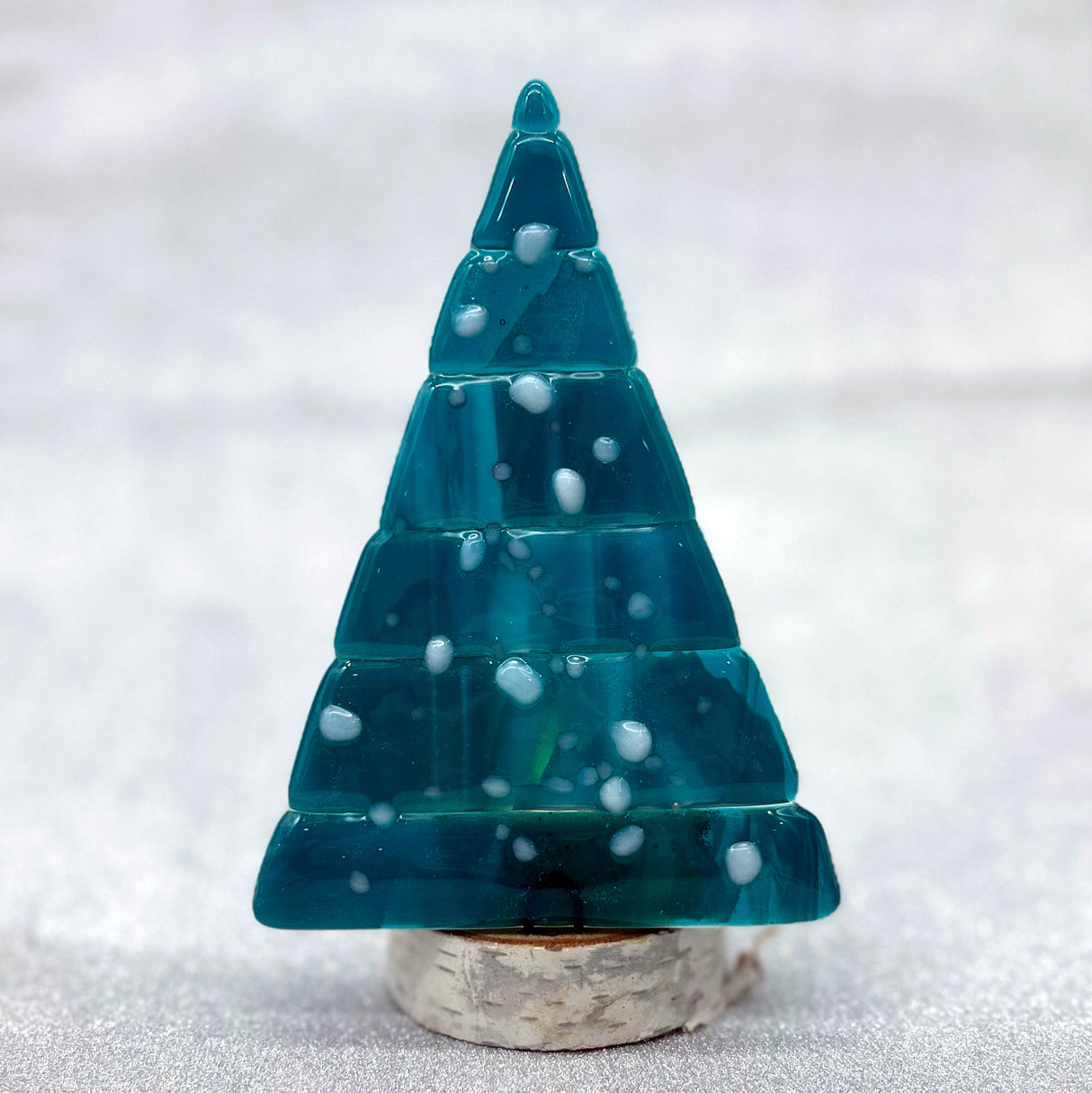 Christmas Tree Fused Glass Candle Stand - Peacock Snowflakes