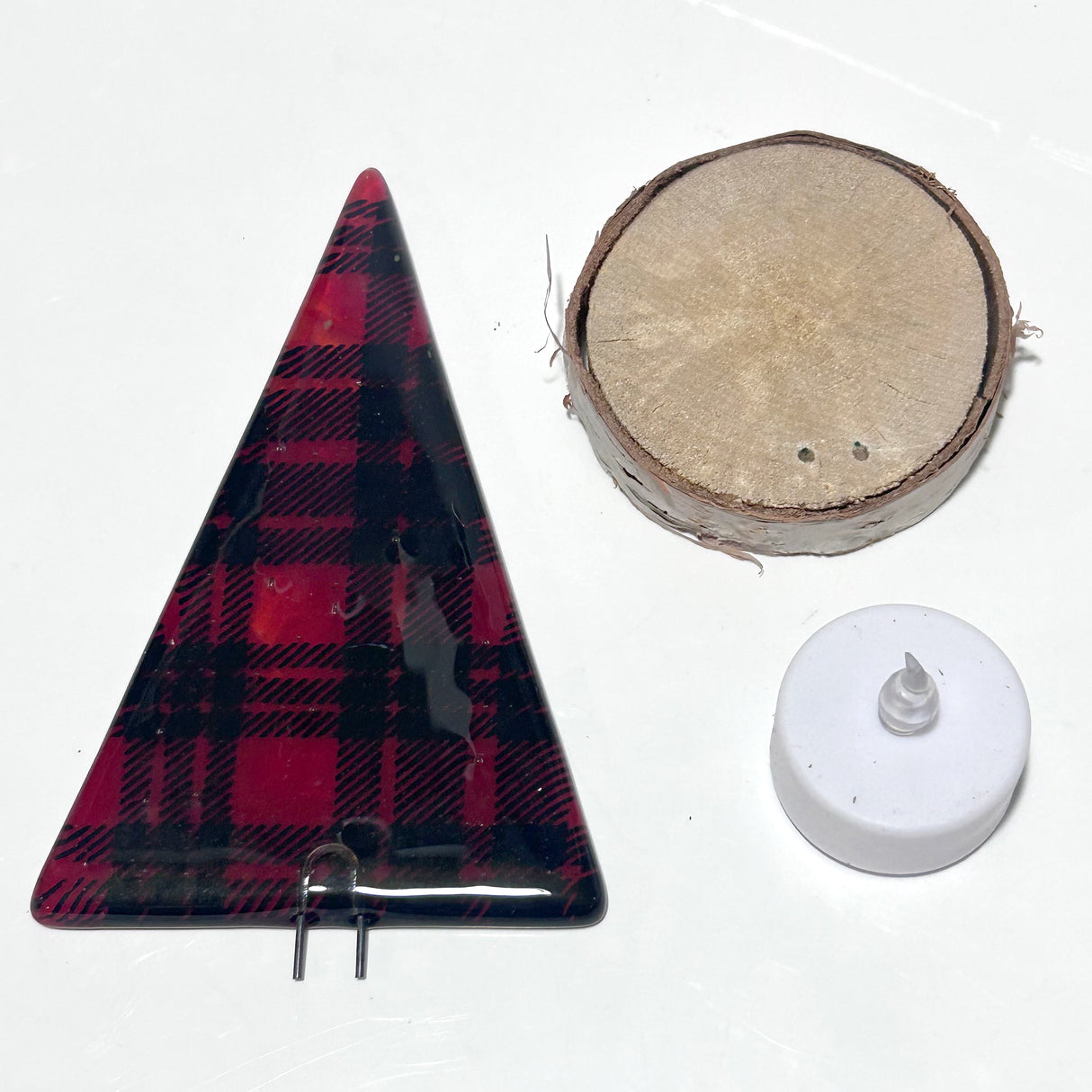 Christmas Tree Fused Glass Candle Stand - Plaid