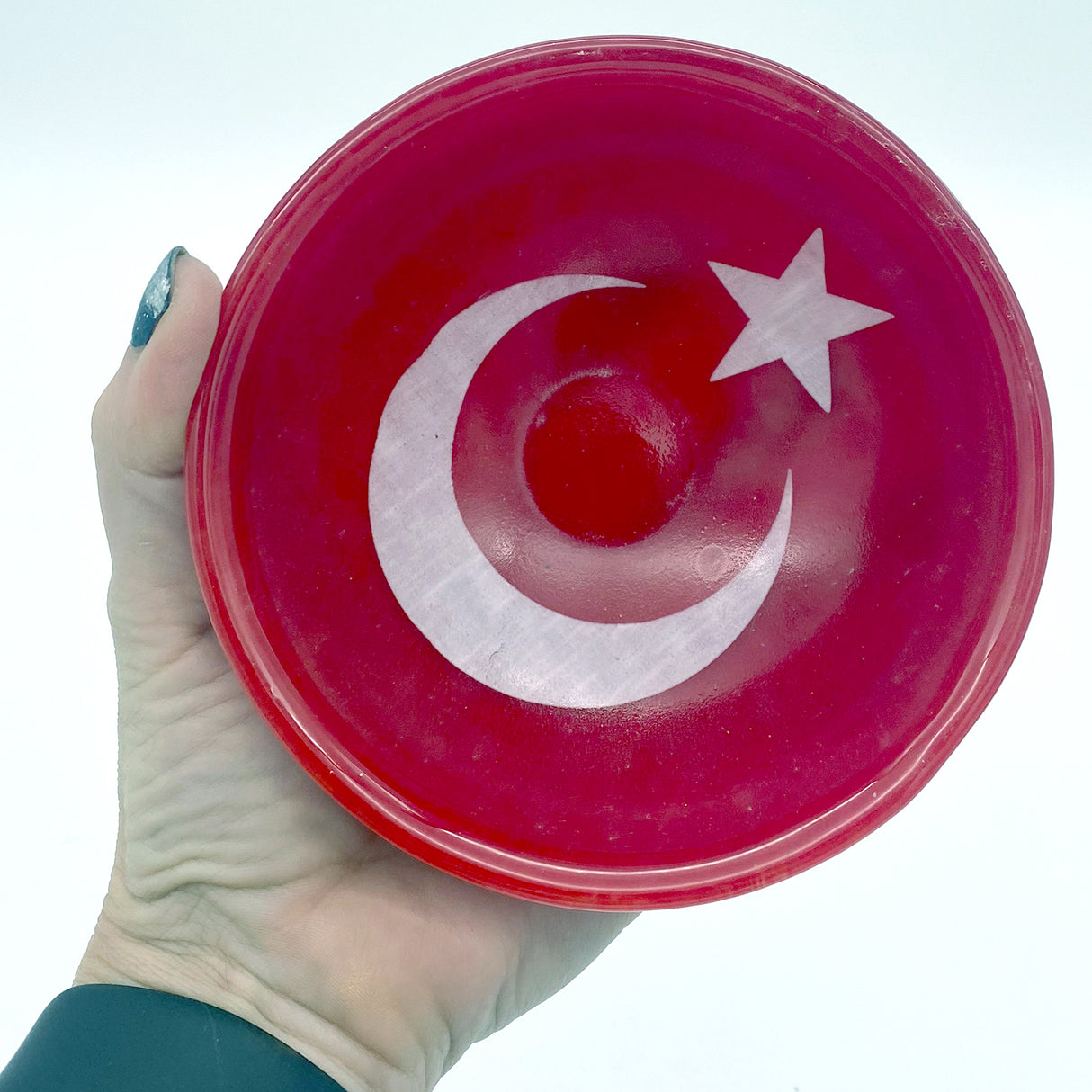 Turkey Flag Fused Glass 5" Small Bowl - made to order