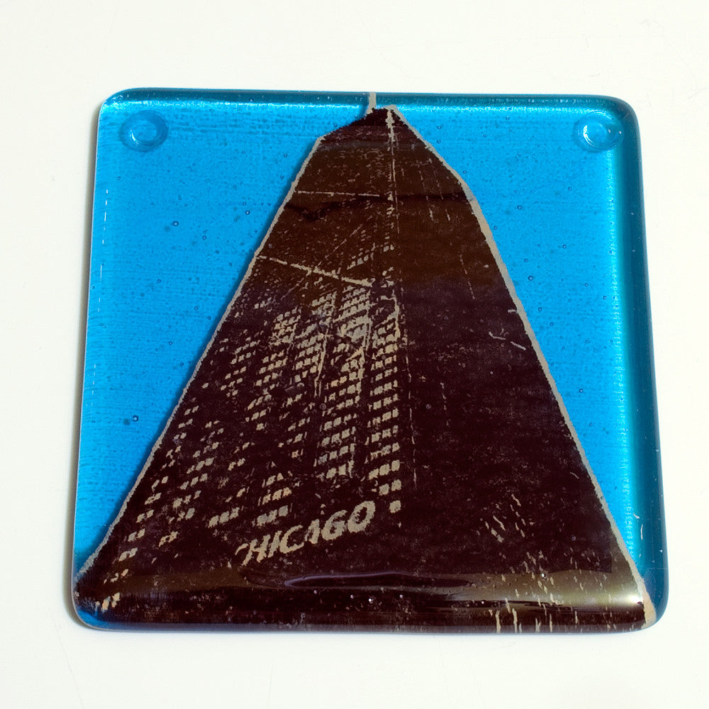 Chicago Hancock Building Fused Glass 4" Single Coaster