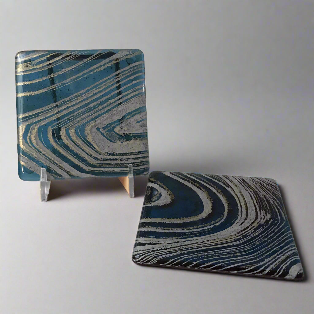 Agate Fused Glass 4" Coaster 2-pack