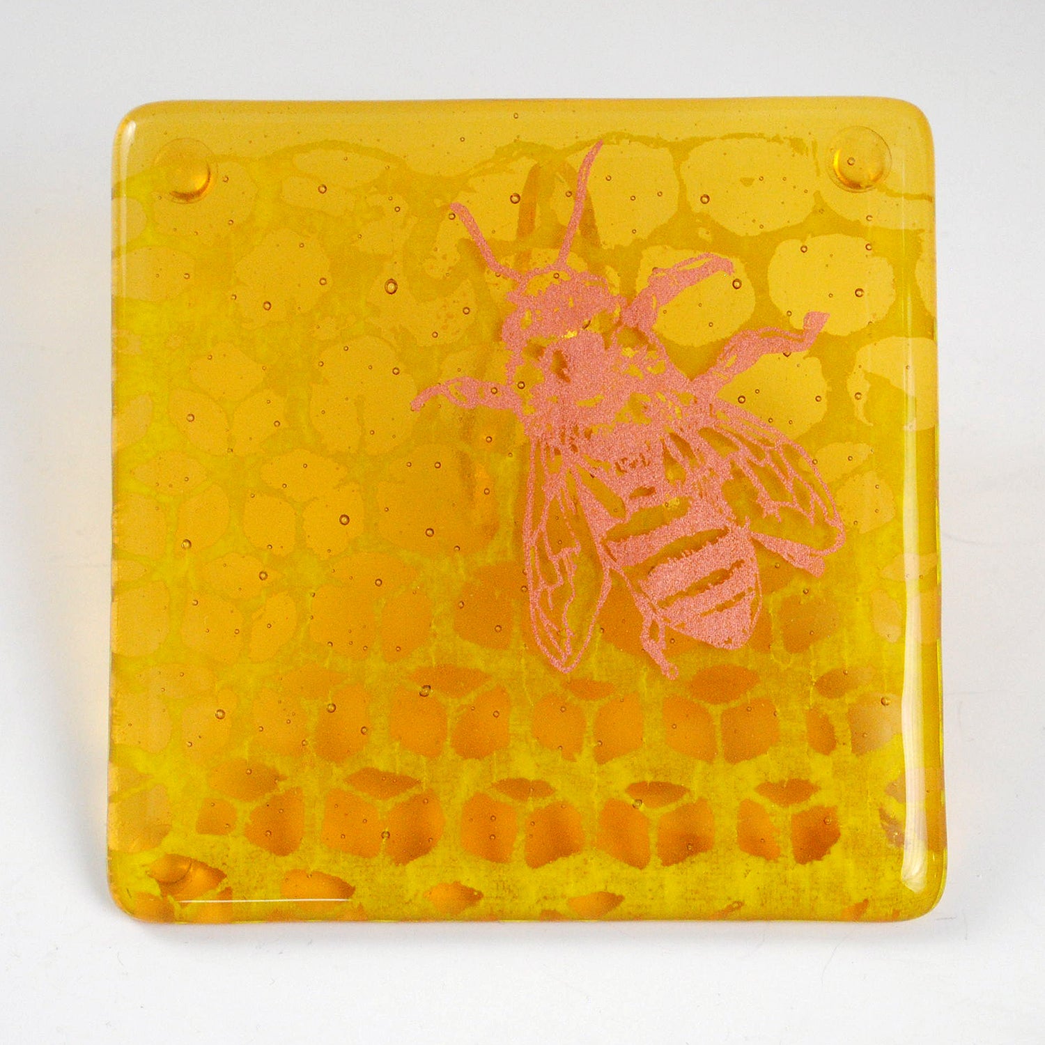 Honeybee Fused Glass 4" Coaster 2-pack