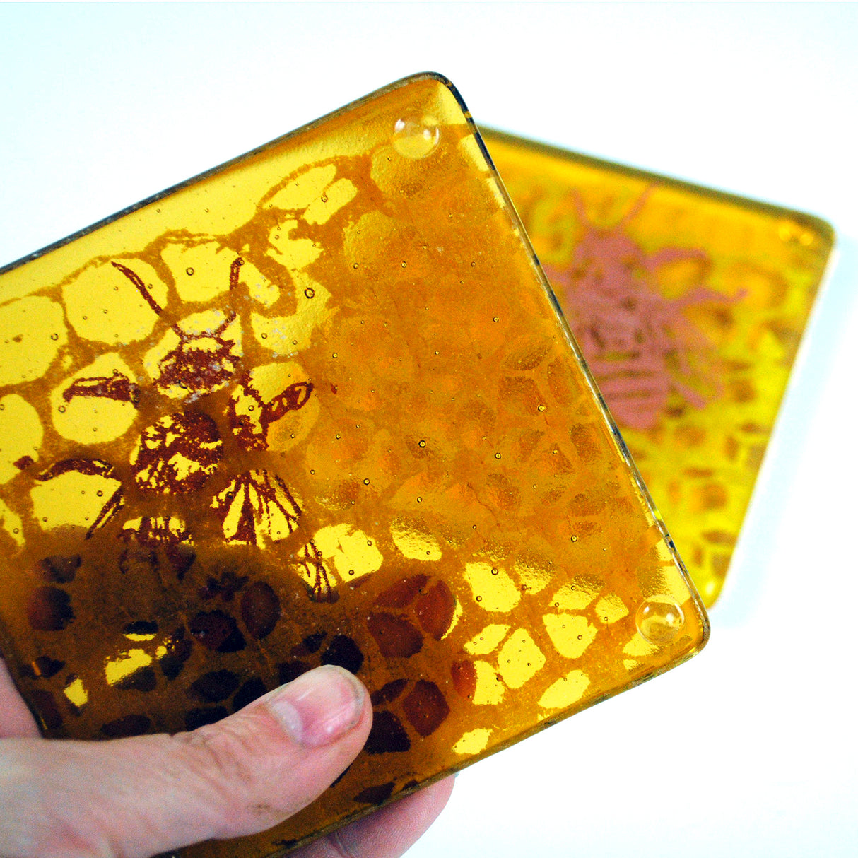 Honeybee Fused Glass 4" Coaster 2-pack