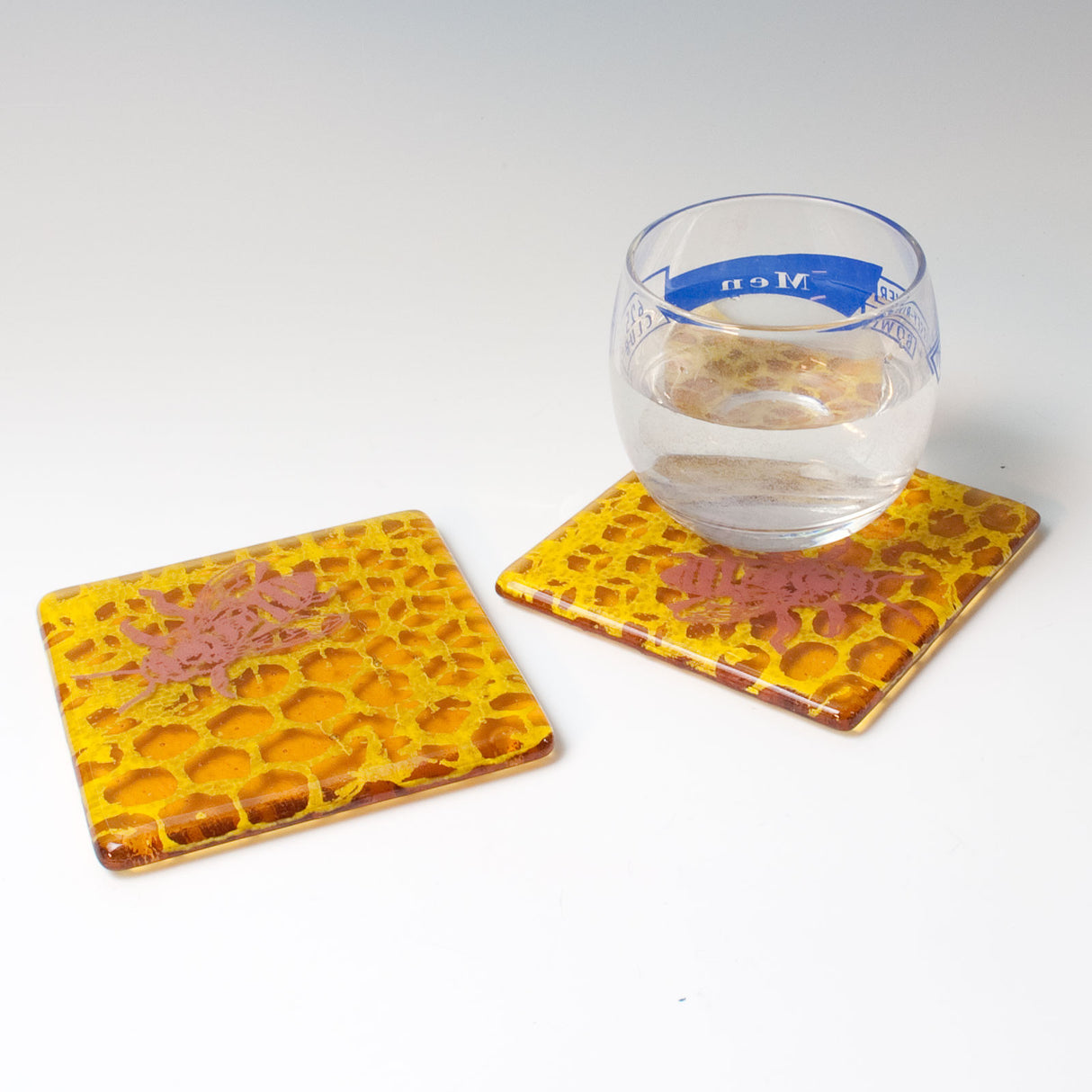 Honeybee Fused Glass 4" Coaster 2-pack