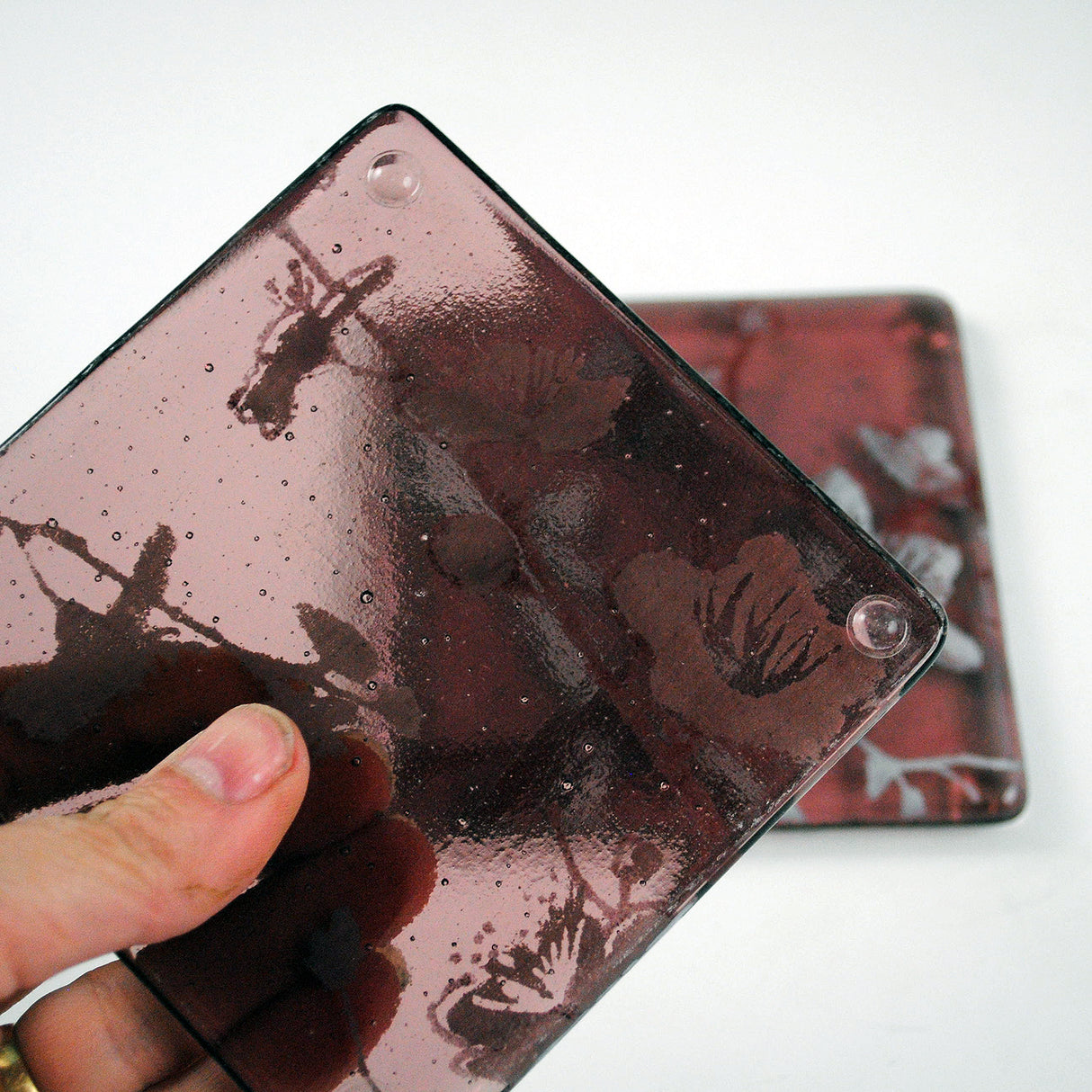 Cherry Blossom Fused Glass 4" Coaster 2-pack