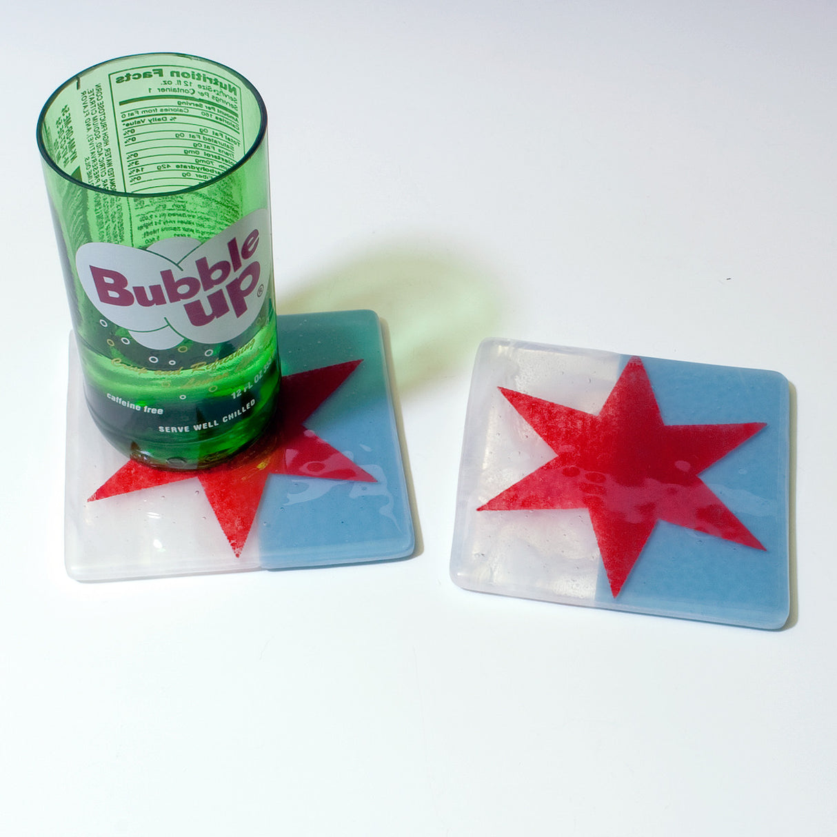 Chicago Flag Fused Glass 4" Coaster 2-pack