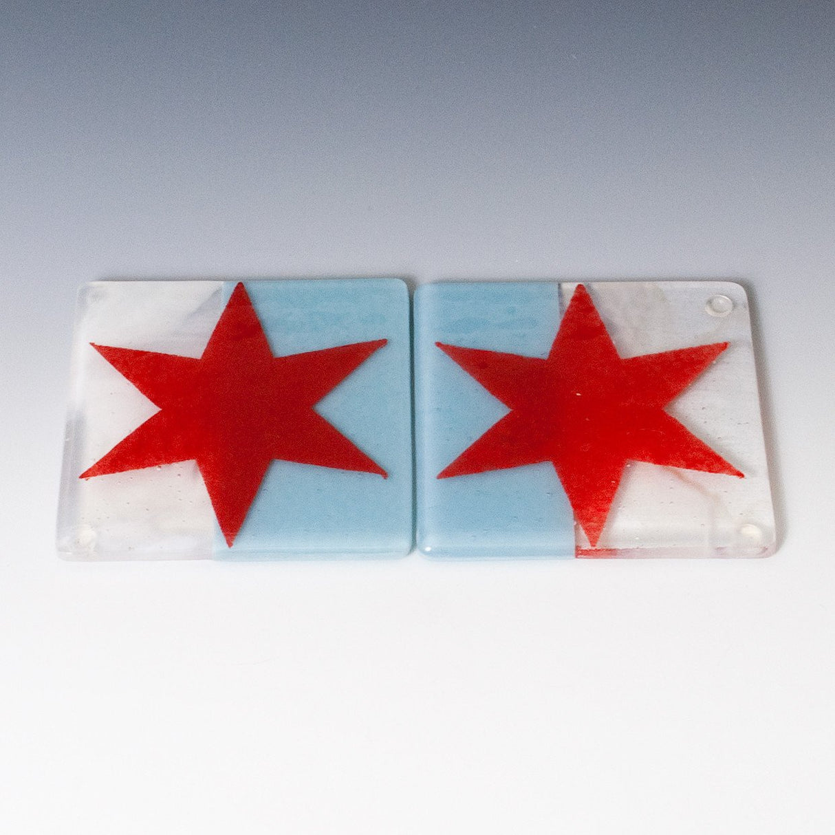 Chicago Flag Fused Glass 4" Coaster 2-pack
