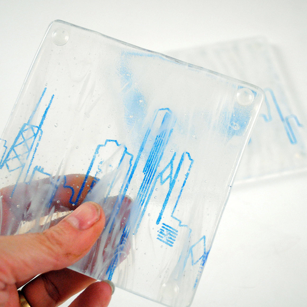 Chicago Skyline Fused Glass 4" Coaster 2-pack
