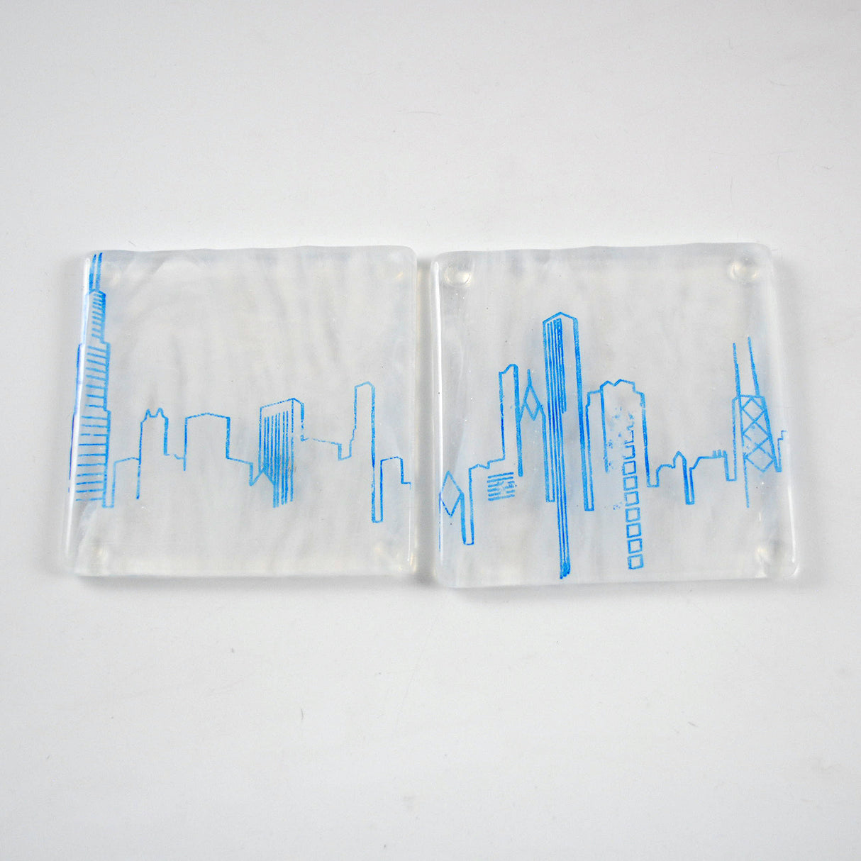 Chicago Skyline Fused Glass 4" Coaster 2-pack