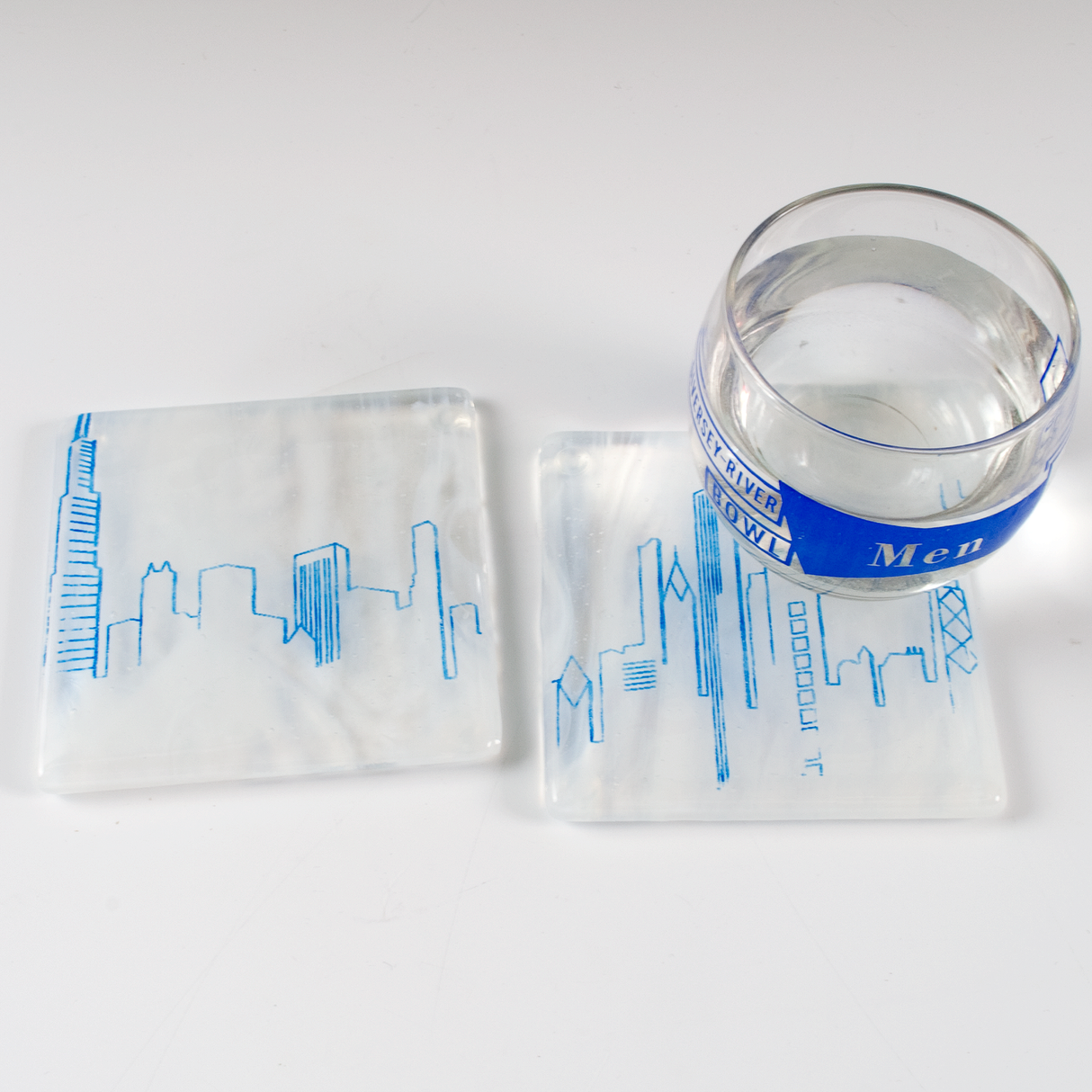 Chicago Skyline Fused Glass 4" Coaster 2-pack