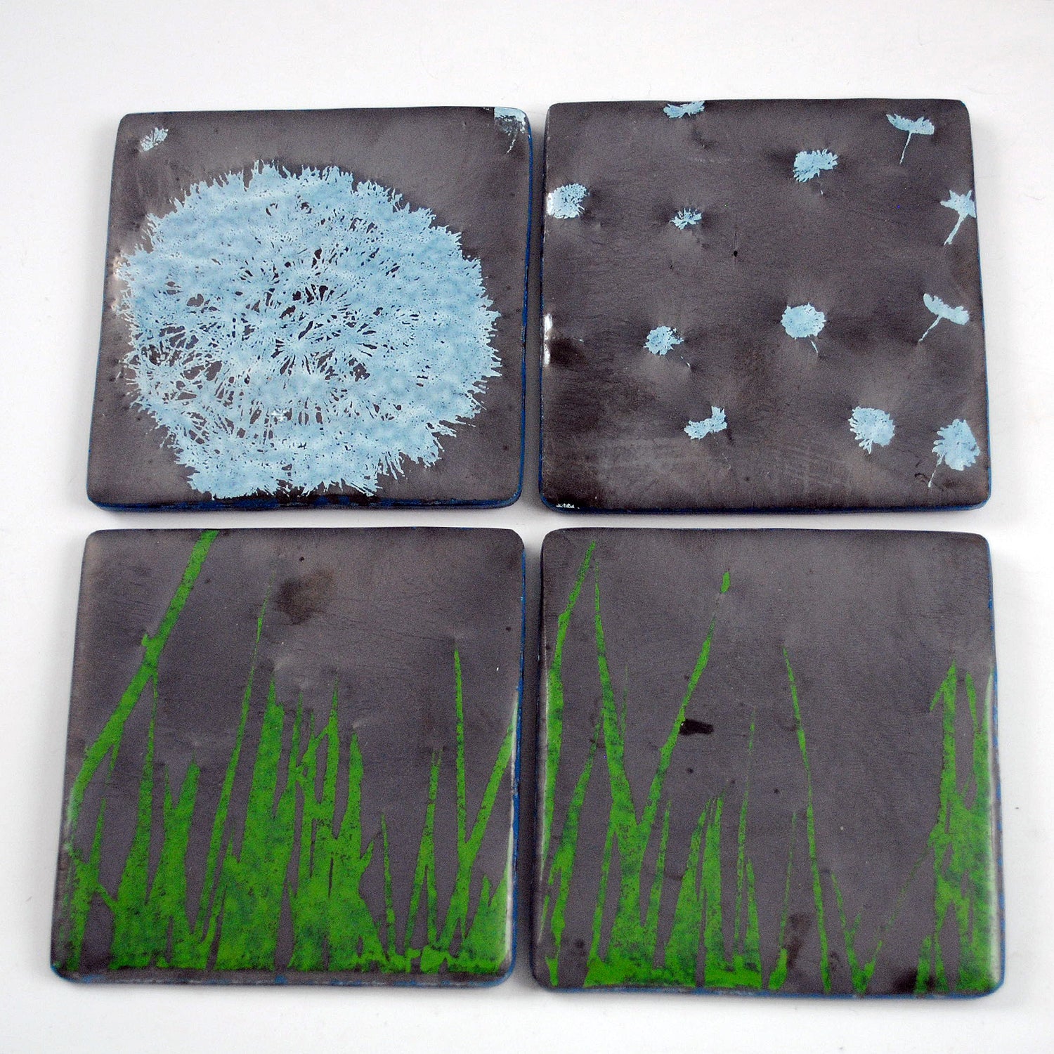 Dandelion Fused Glass 4" Coaster 4-pack