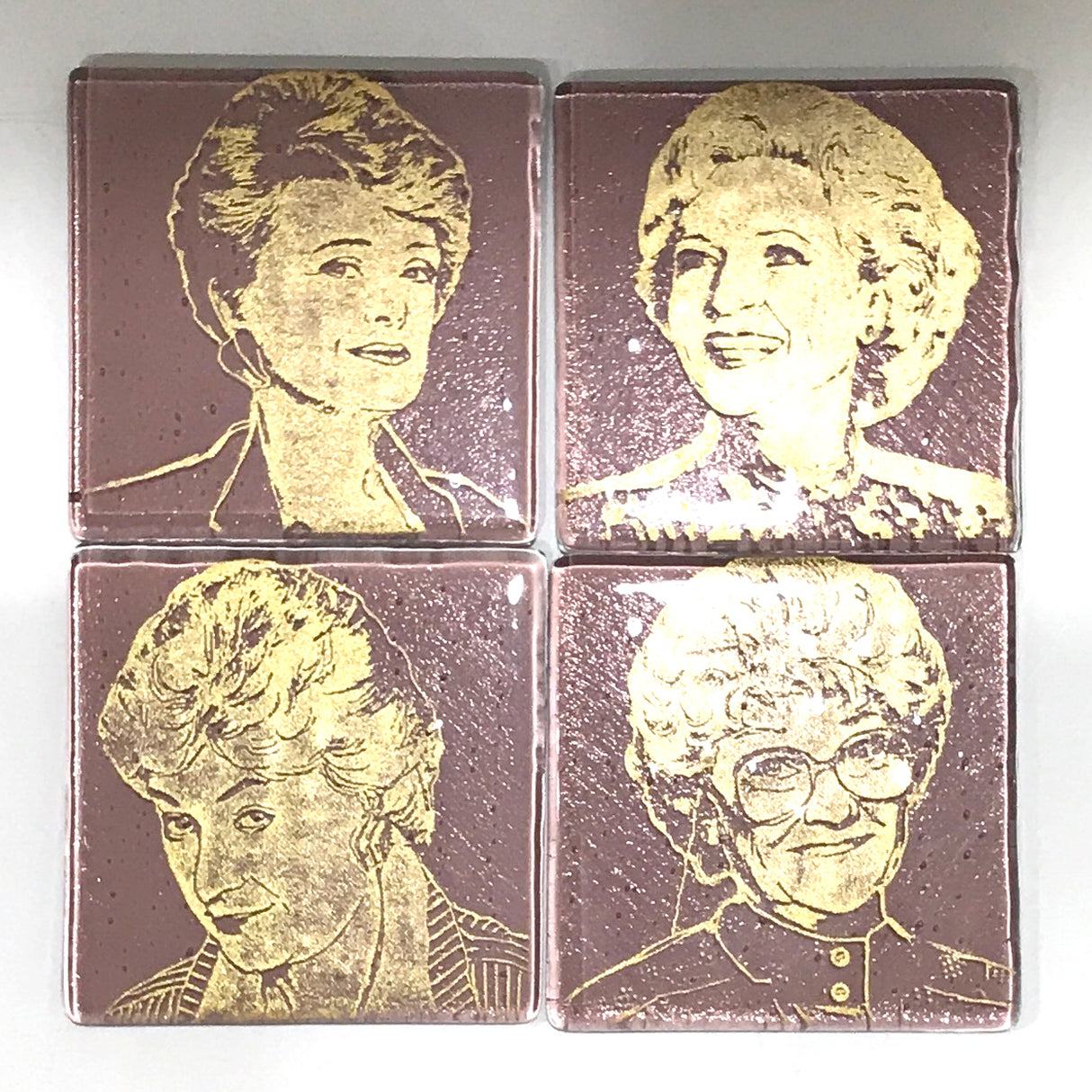 Golden Girls Actresses Fused Glass 4" Coaster 4-pack