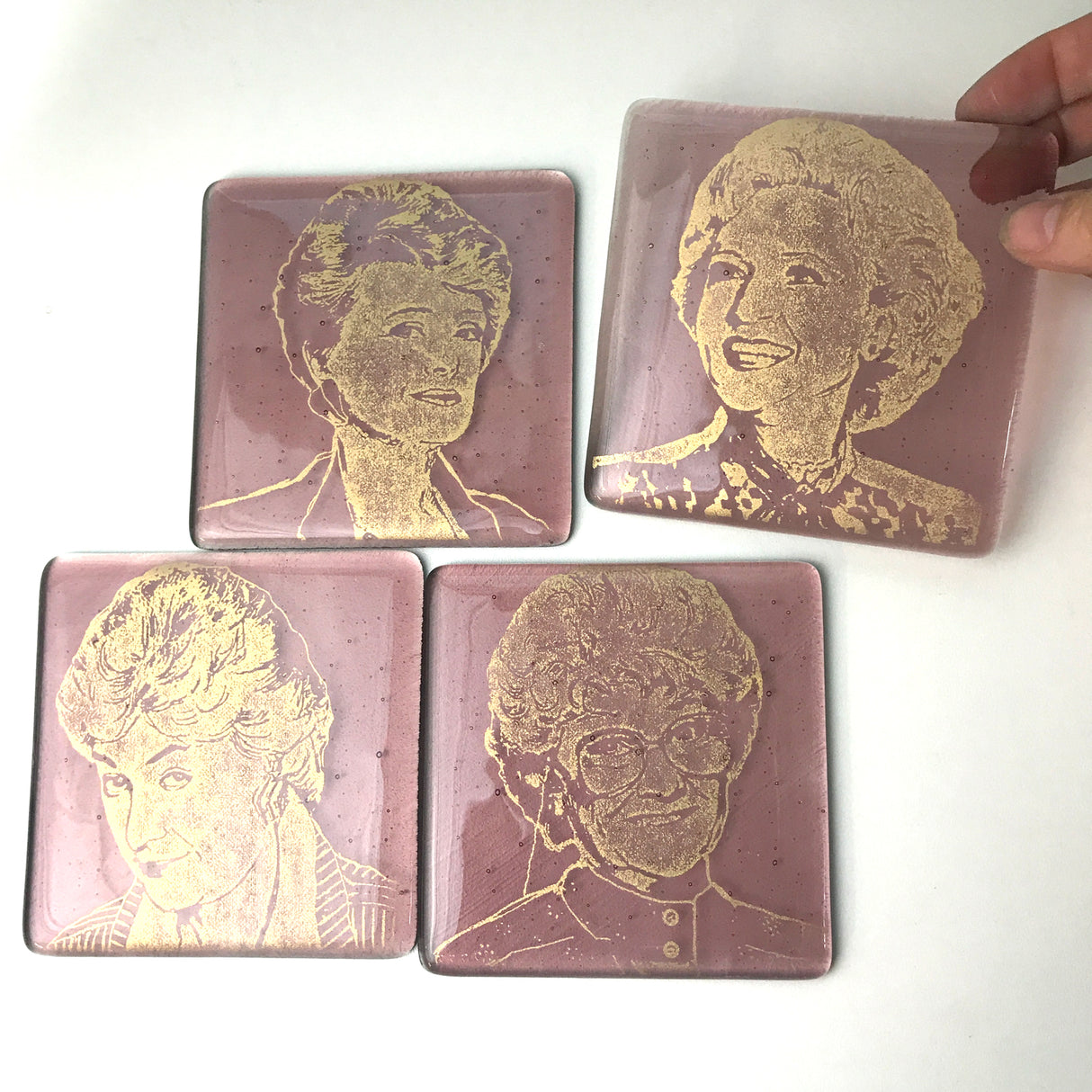 Golden Girls Actresses Fused Glass 4" Coaster 4-pack