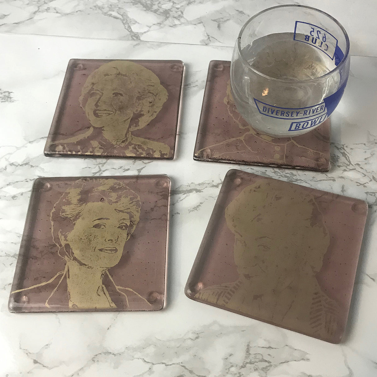 Golden Girls Actresses Fused Glass 4" Coaster 4-pack