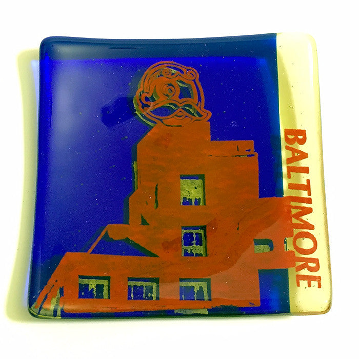 Baltimore Natty Boh neon sign 4.5" Handmade Fused Glass Catch-all Dish