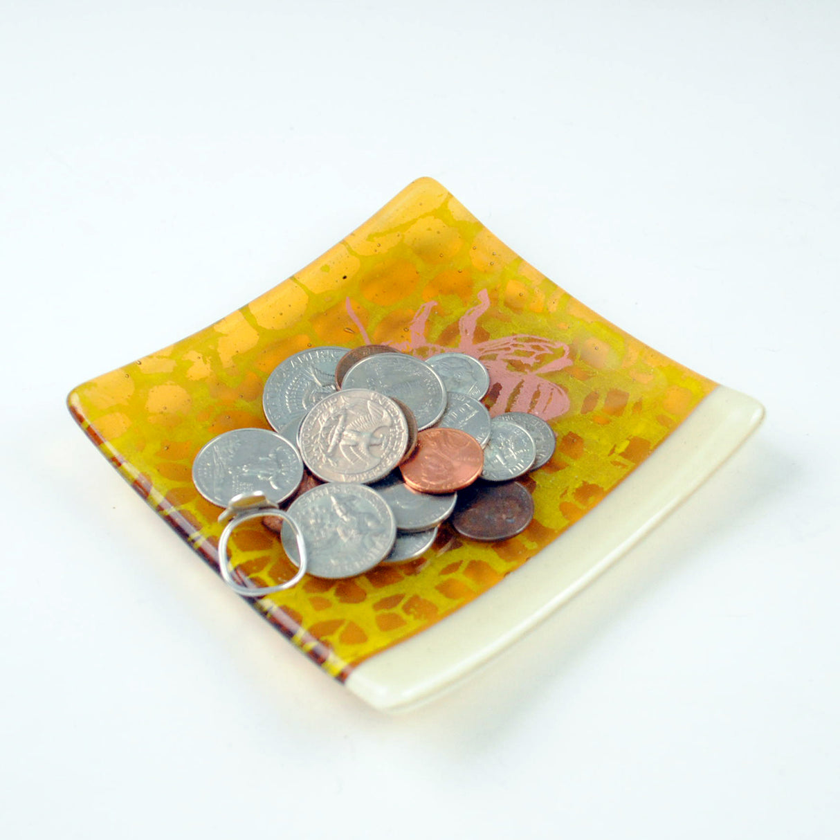 Honeybee 4.5" Handmade Fused Glass Catch-all Dish