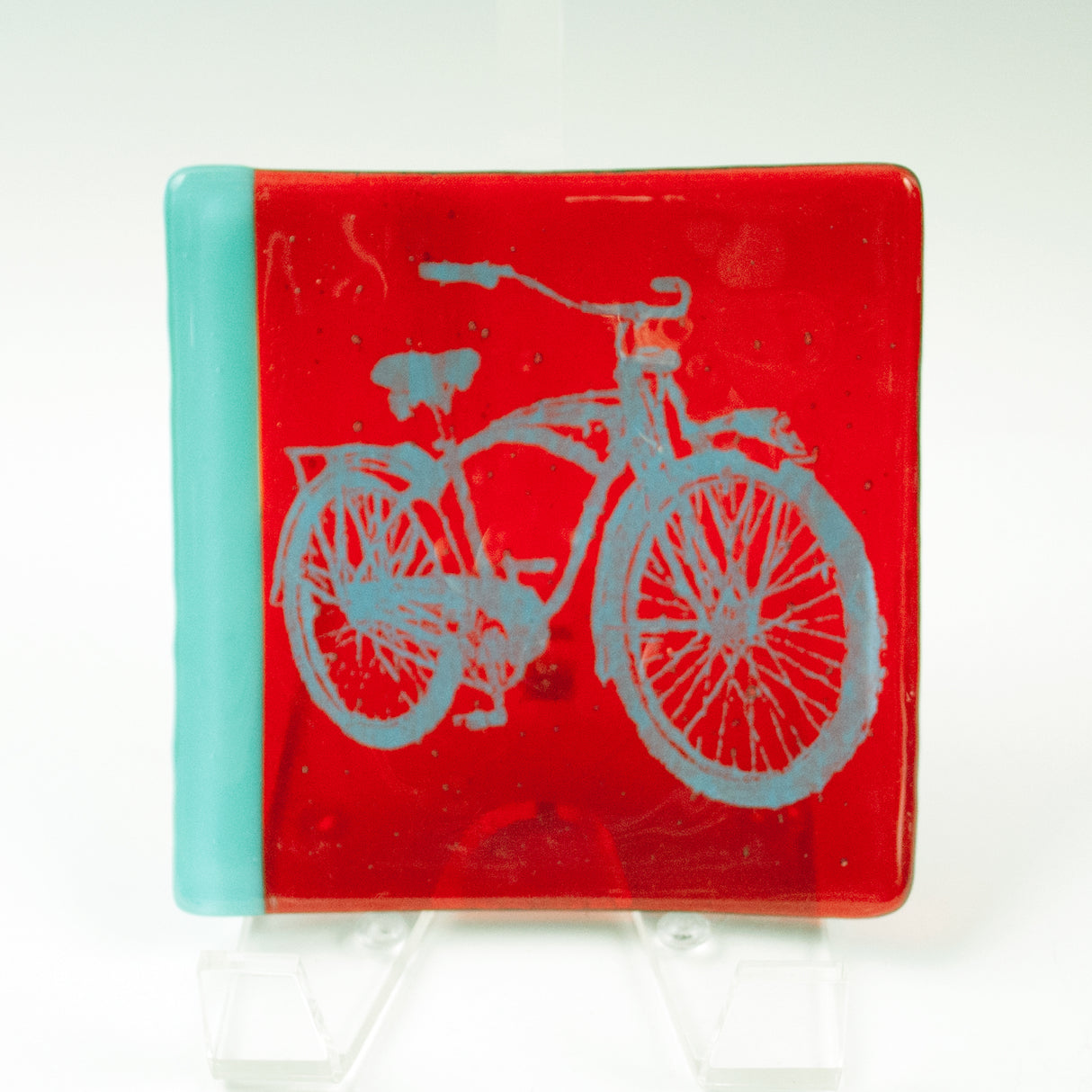 Bike 4.5" Handmade Fused Glass Catch-all Dish