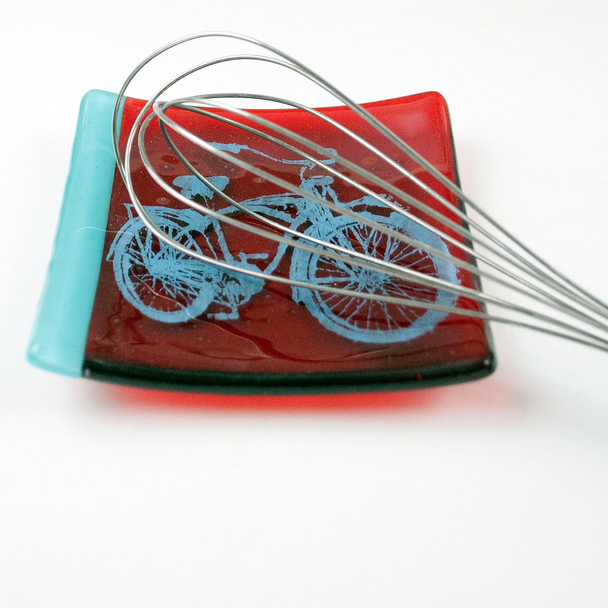 Bike 4.5" Handmade Fused Glass Catch-all Dish