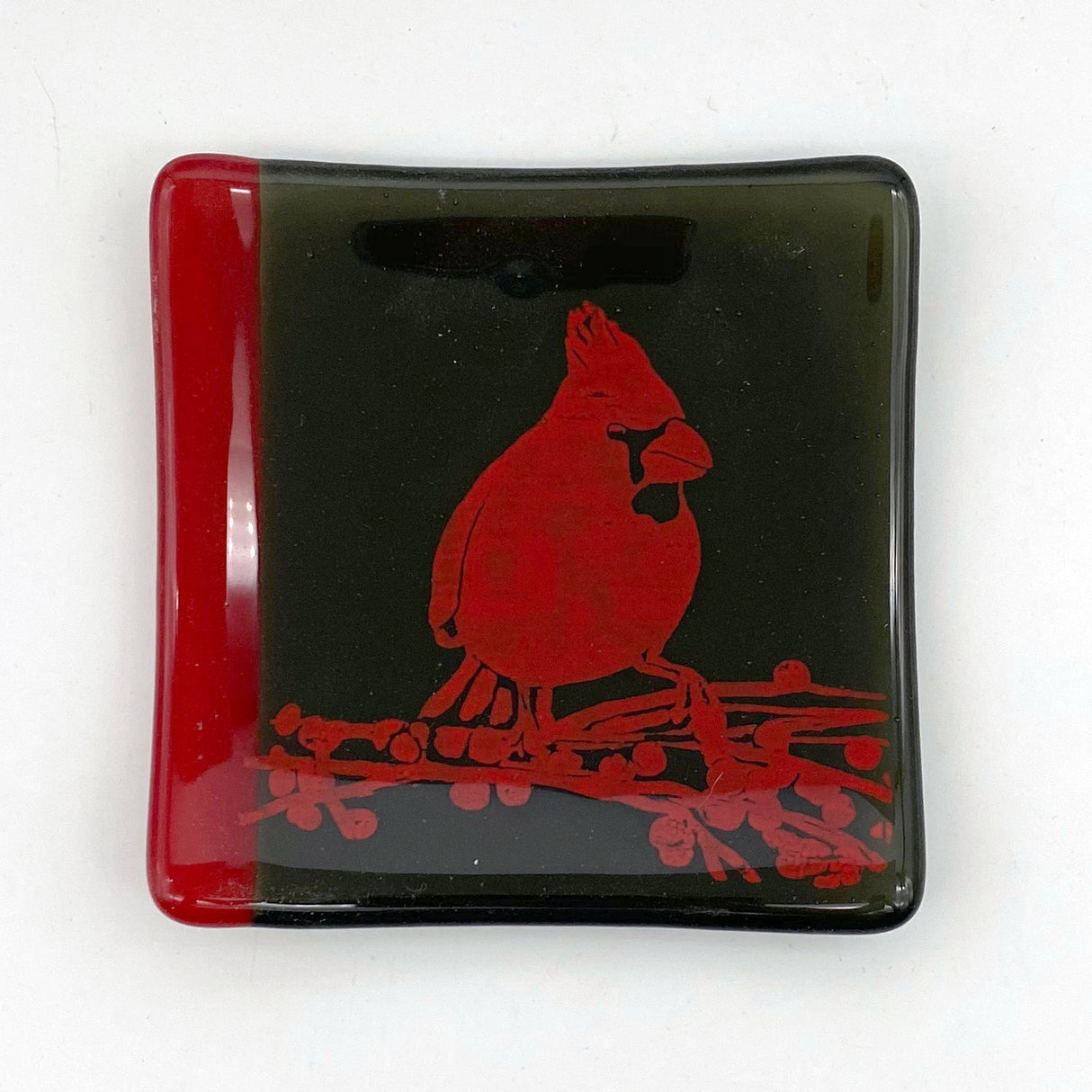Birds | Cardinal 4.5" Handmade Fused Glass Catch-all Dish
