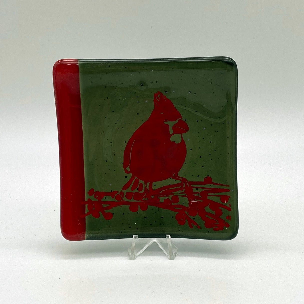 Birds | Cardinal 4.5" Handmade Fused Glass Catch-all Dish